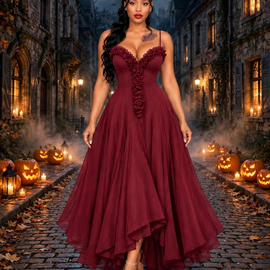 Bordeaux Romance Ruffle Maxi Dress