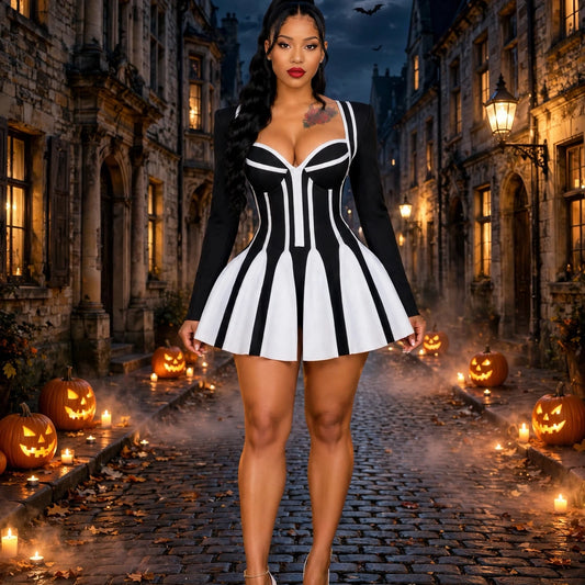 Monique Black & White Corset Mini Dress