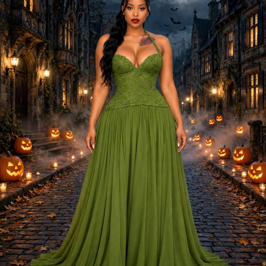 Amara Olive Lace Corset Maxi Dress