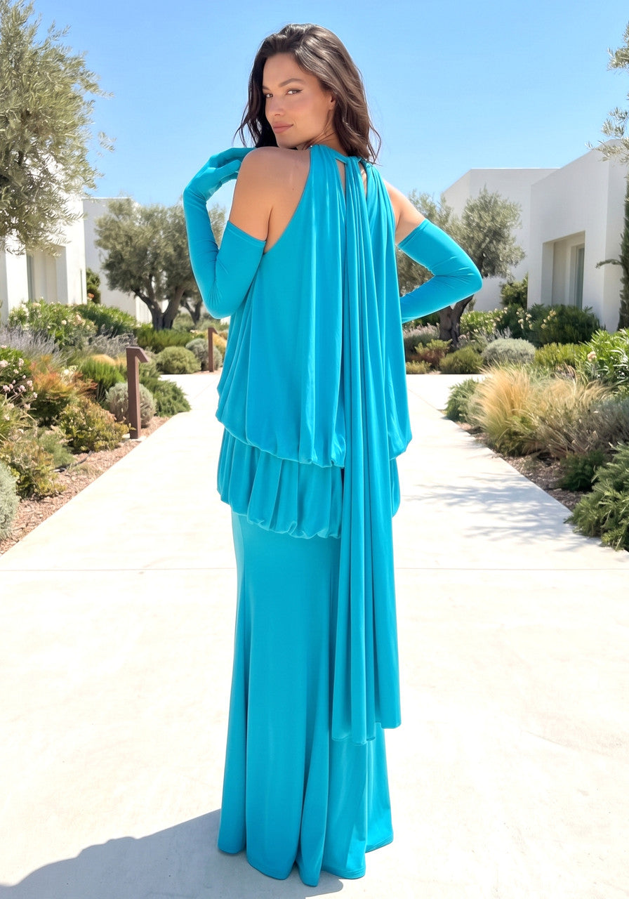 Bubble Detail Maxi Dress Blue
