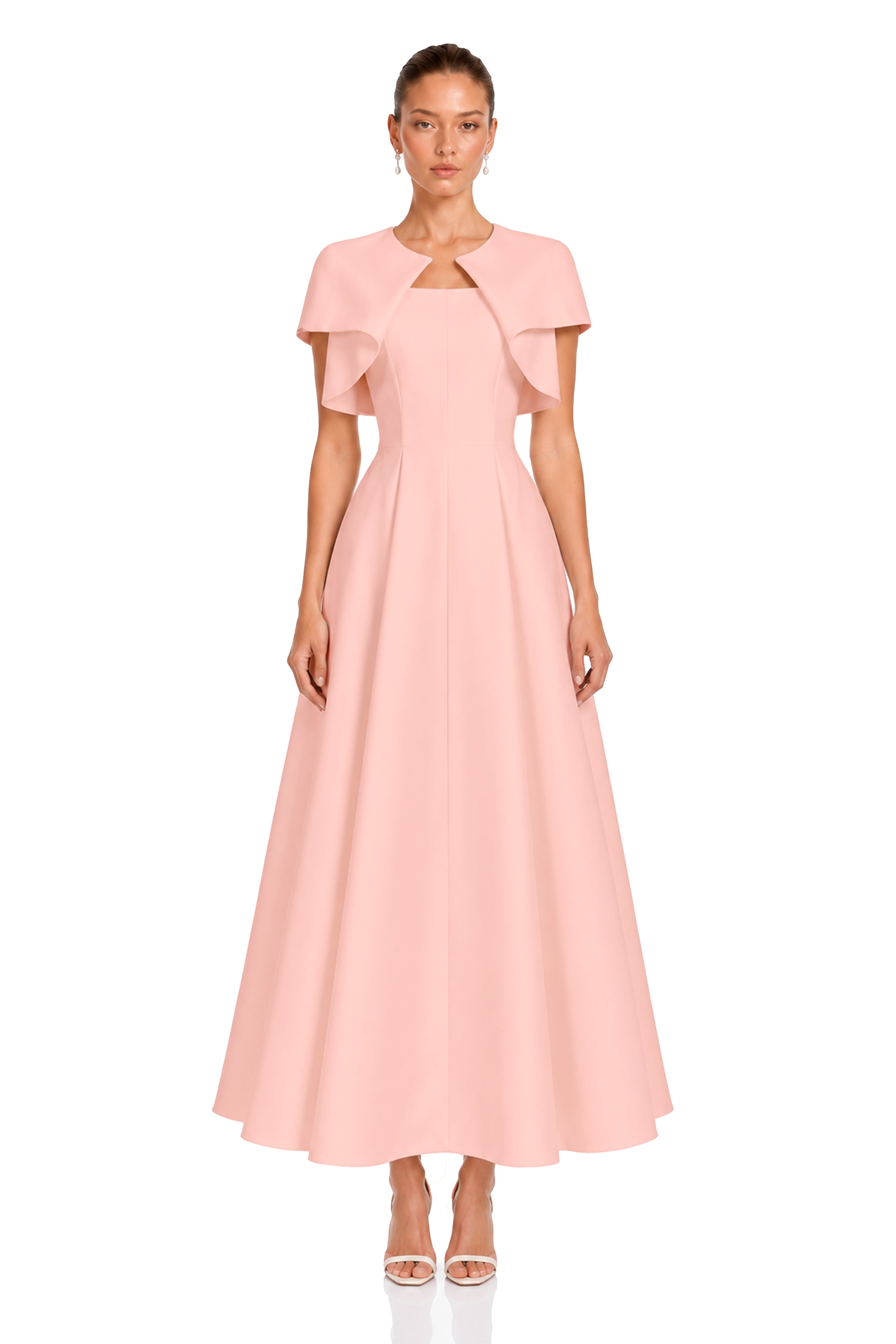 Cora Pink Spaghetti Strap A-Line Midi Dress with Cape