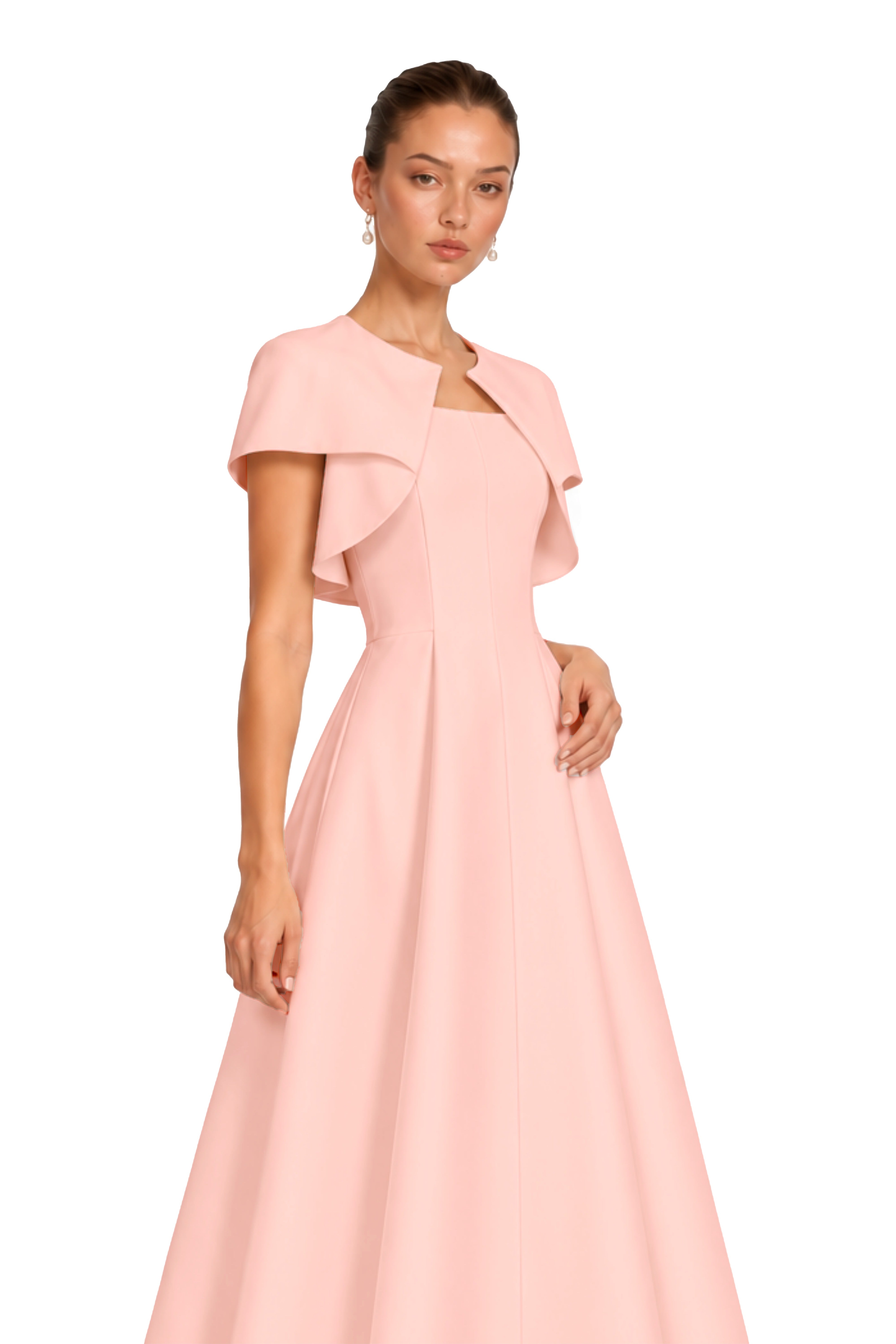 Cora Pink Spaghetti Strap A-Line Midi Dress with Cape