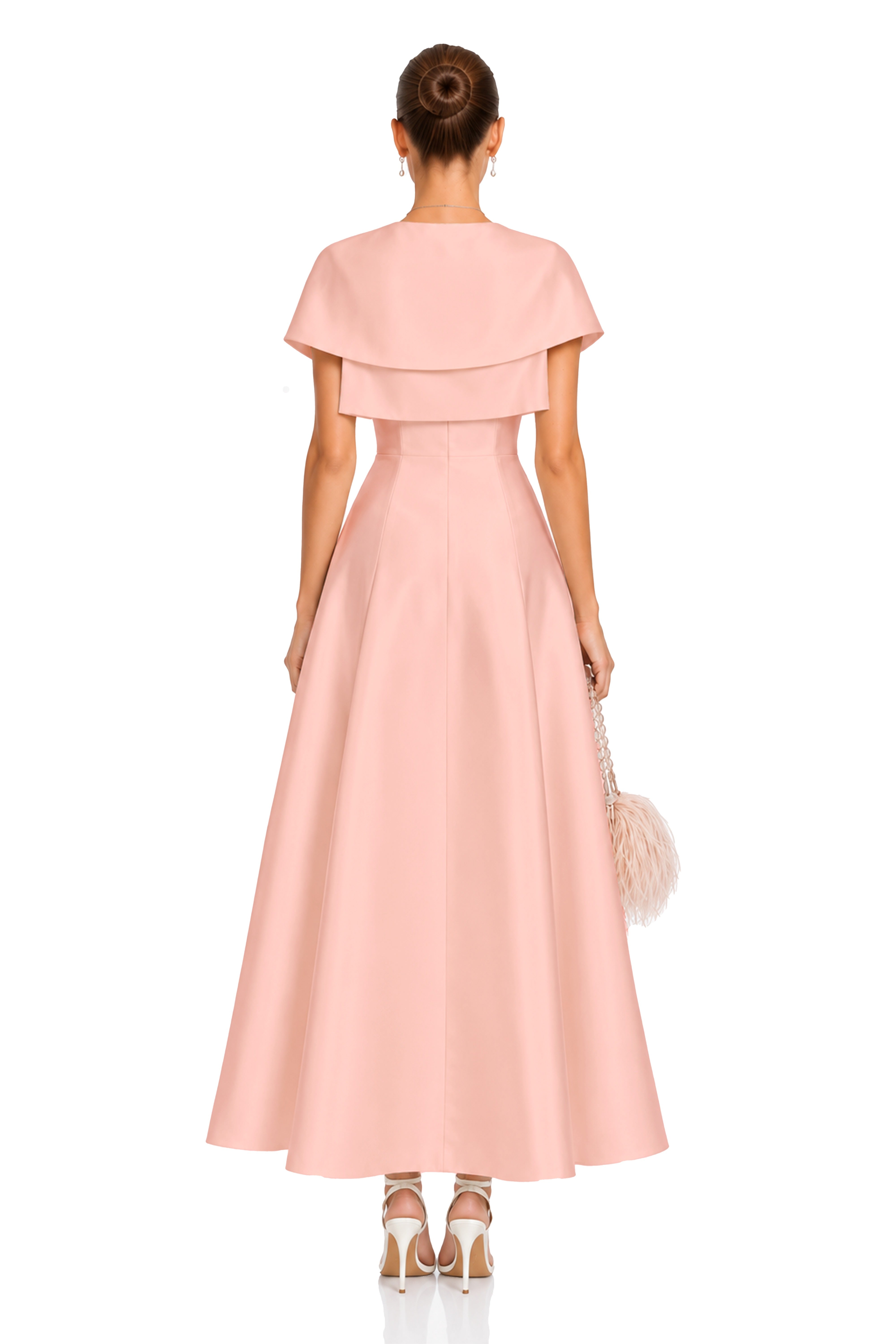 Cora Pink Spaghetti Strap A-Line Midi Dress with Cape