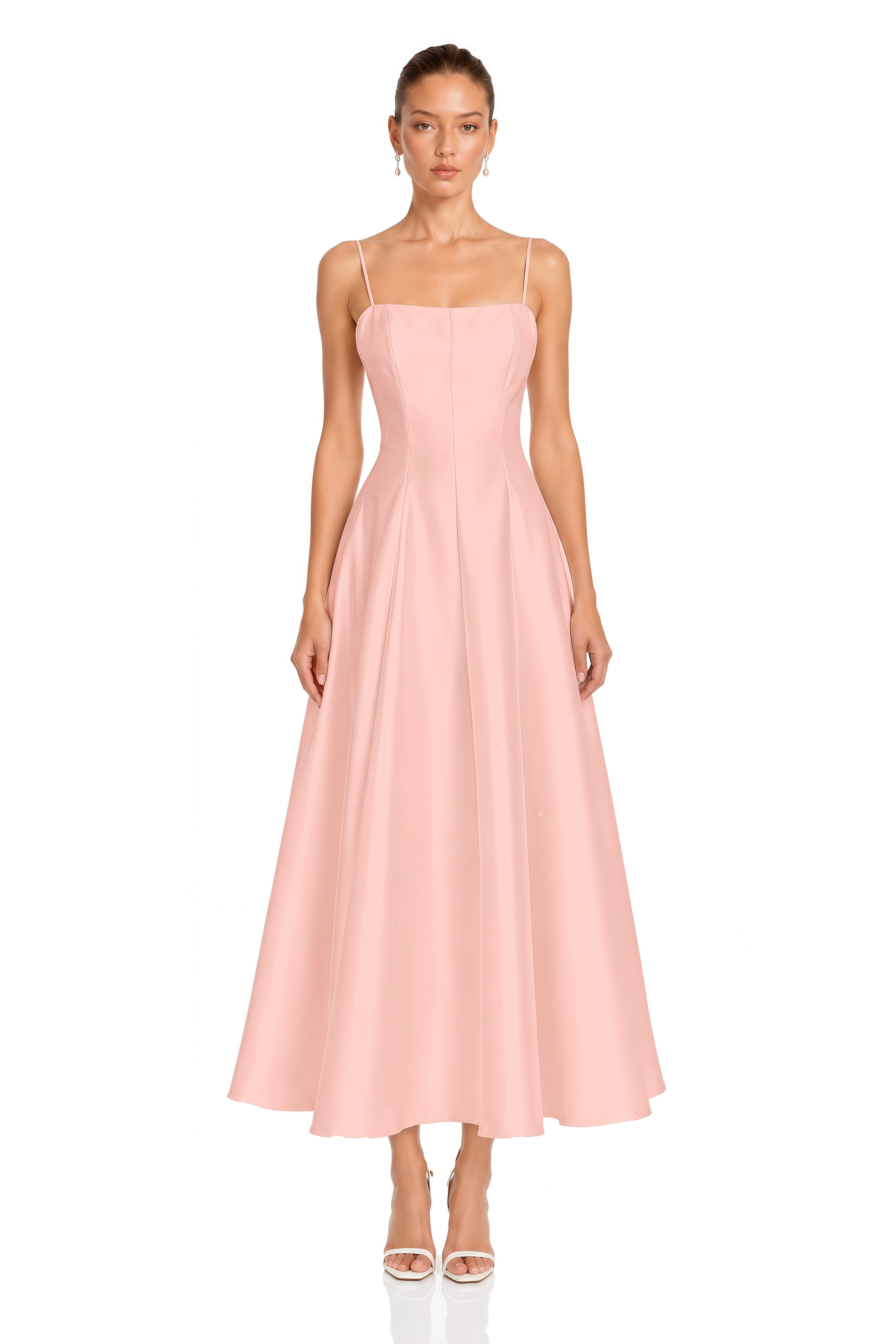 Cora Pink Spaghetti Strap A-Line Midi Dress with Cape