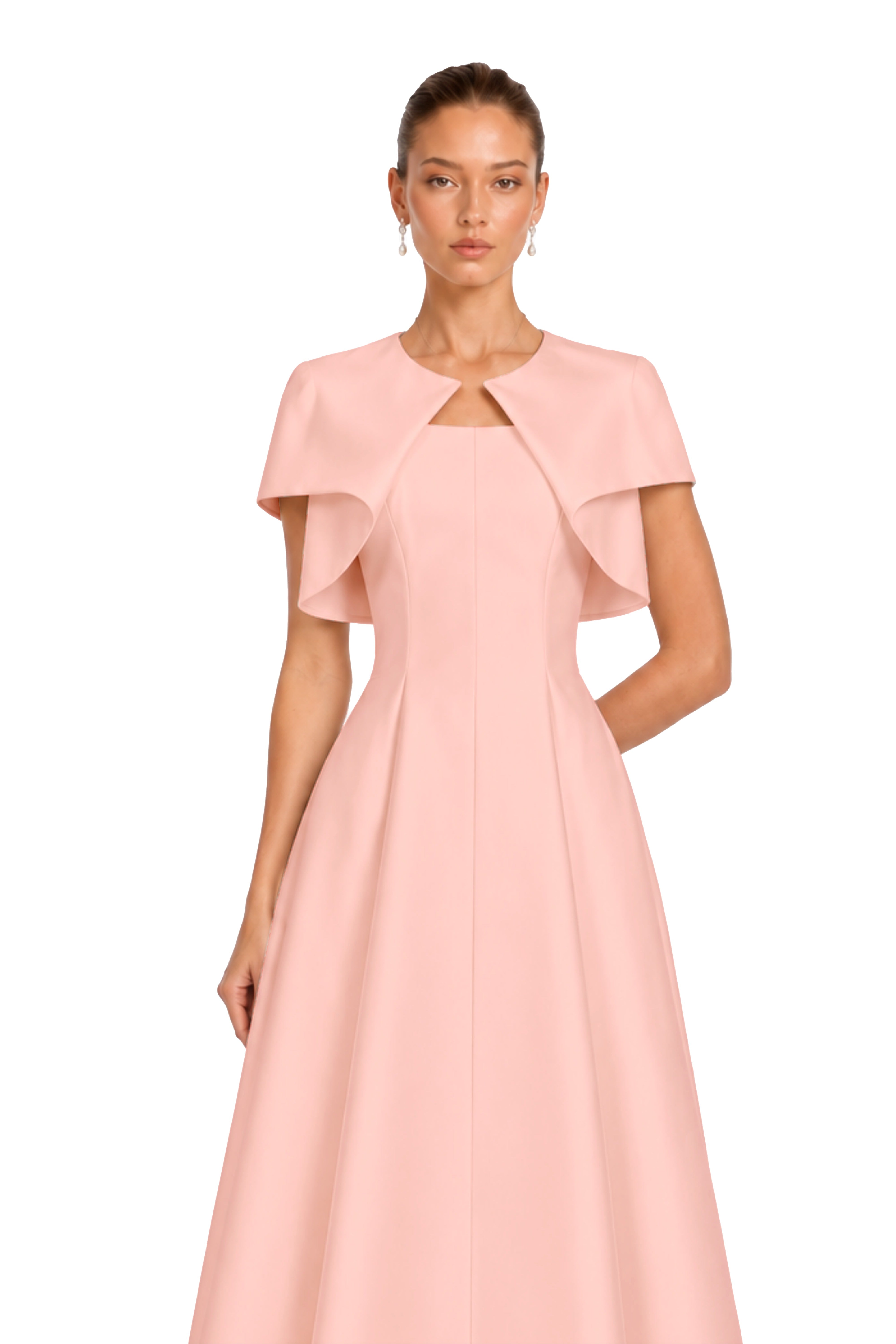 Cora Pink Spaghetti Strap A-Line Midi Dress with Cape