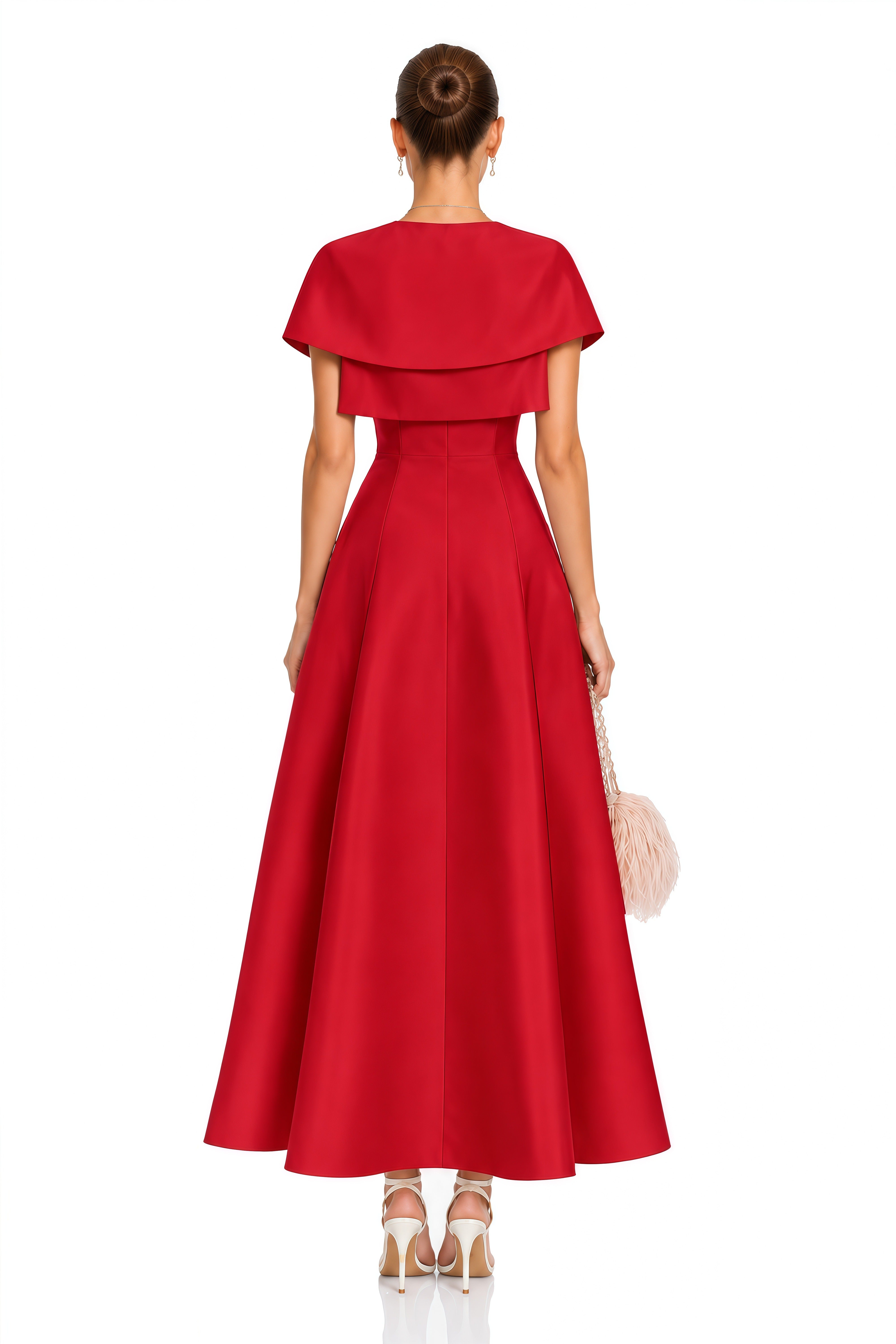 Cora Red Spaghetti Strap A-Line Midi Dress with Cape