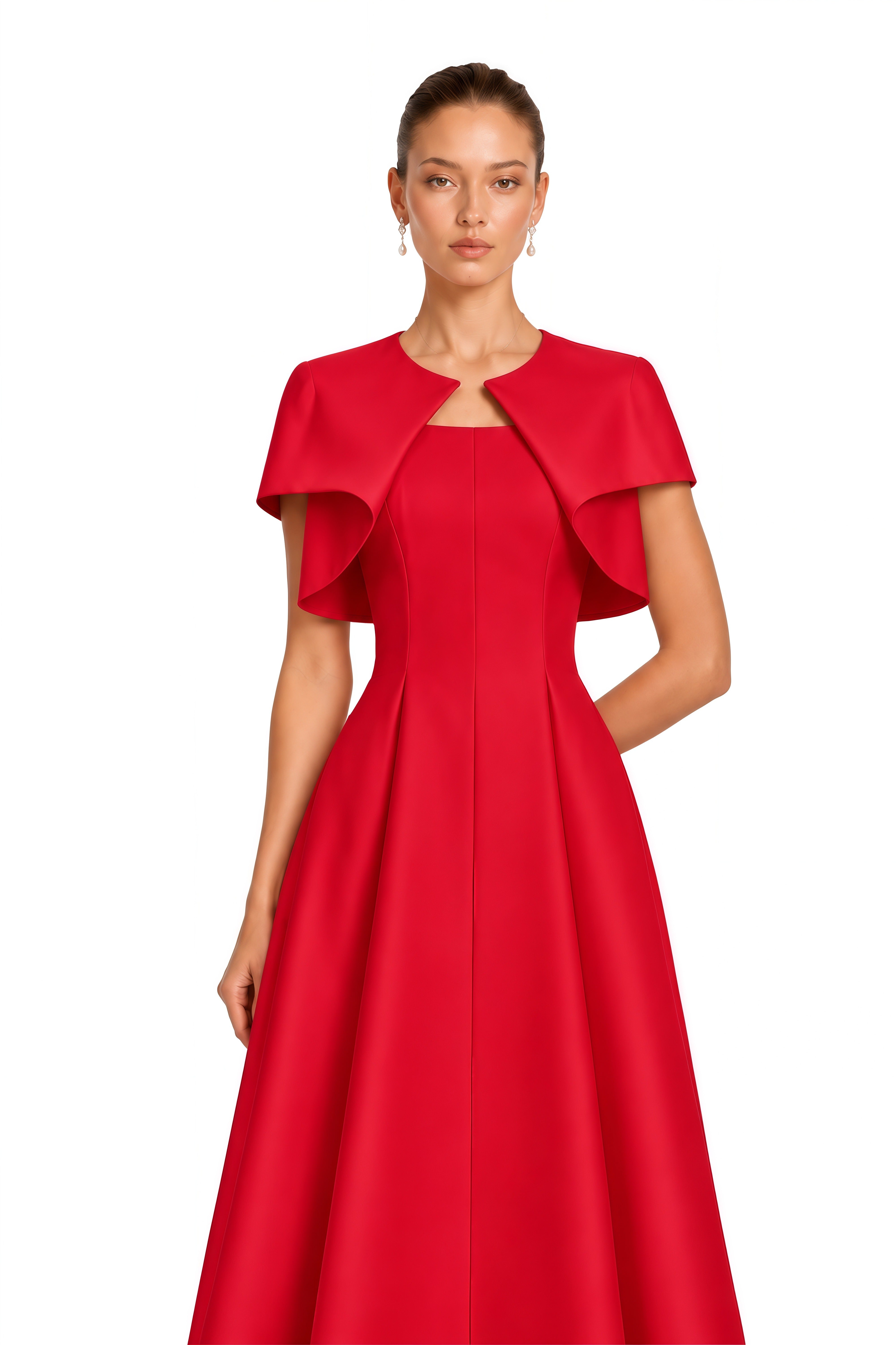 Cora Red Spaghetti Strap A-Line Midi Dress with Cape