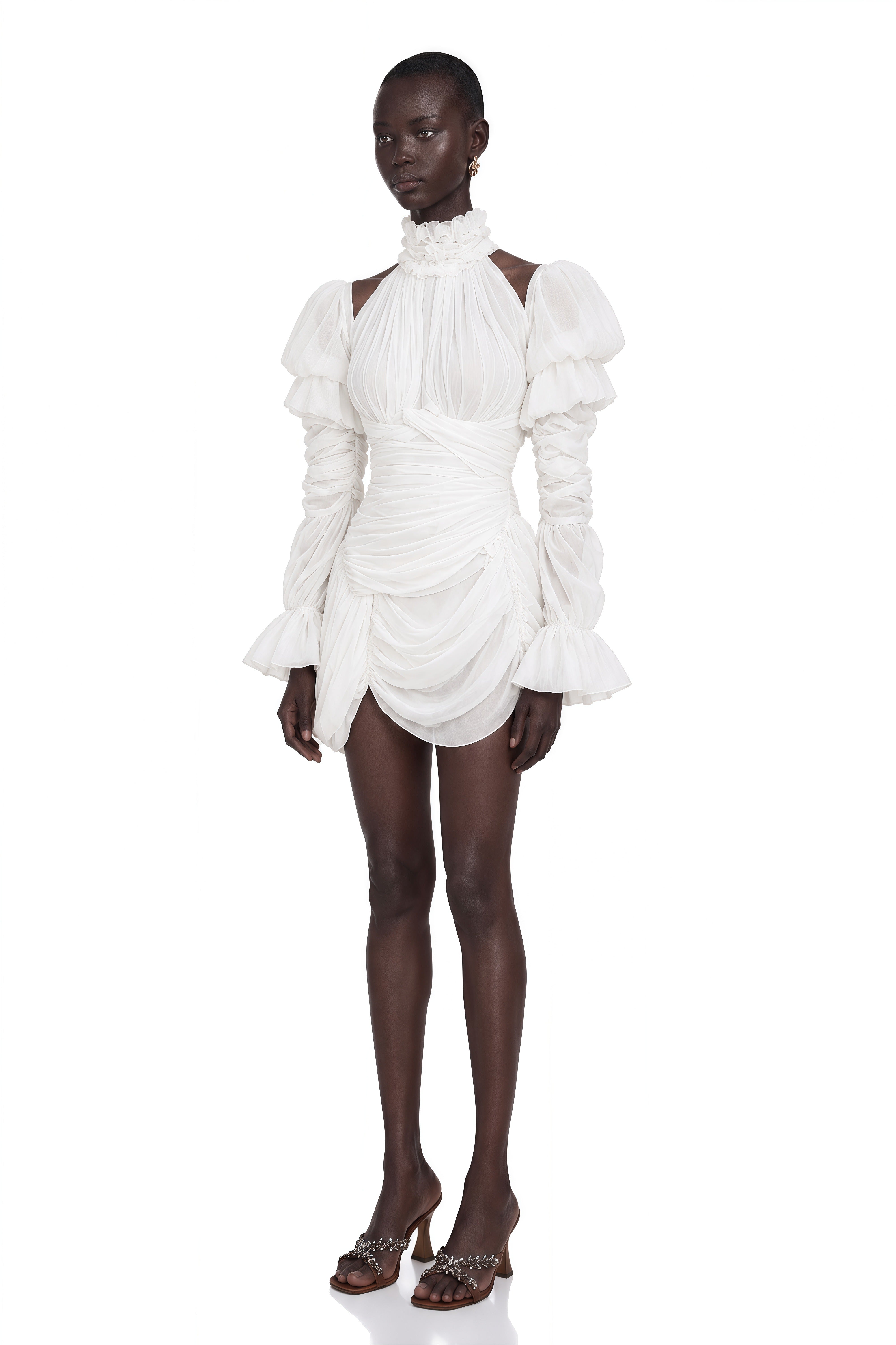 Déotille White Asymmetrical Ruched Mini Dress
