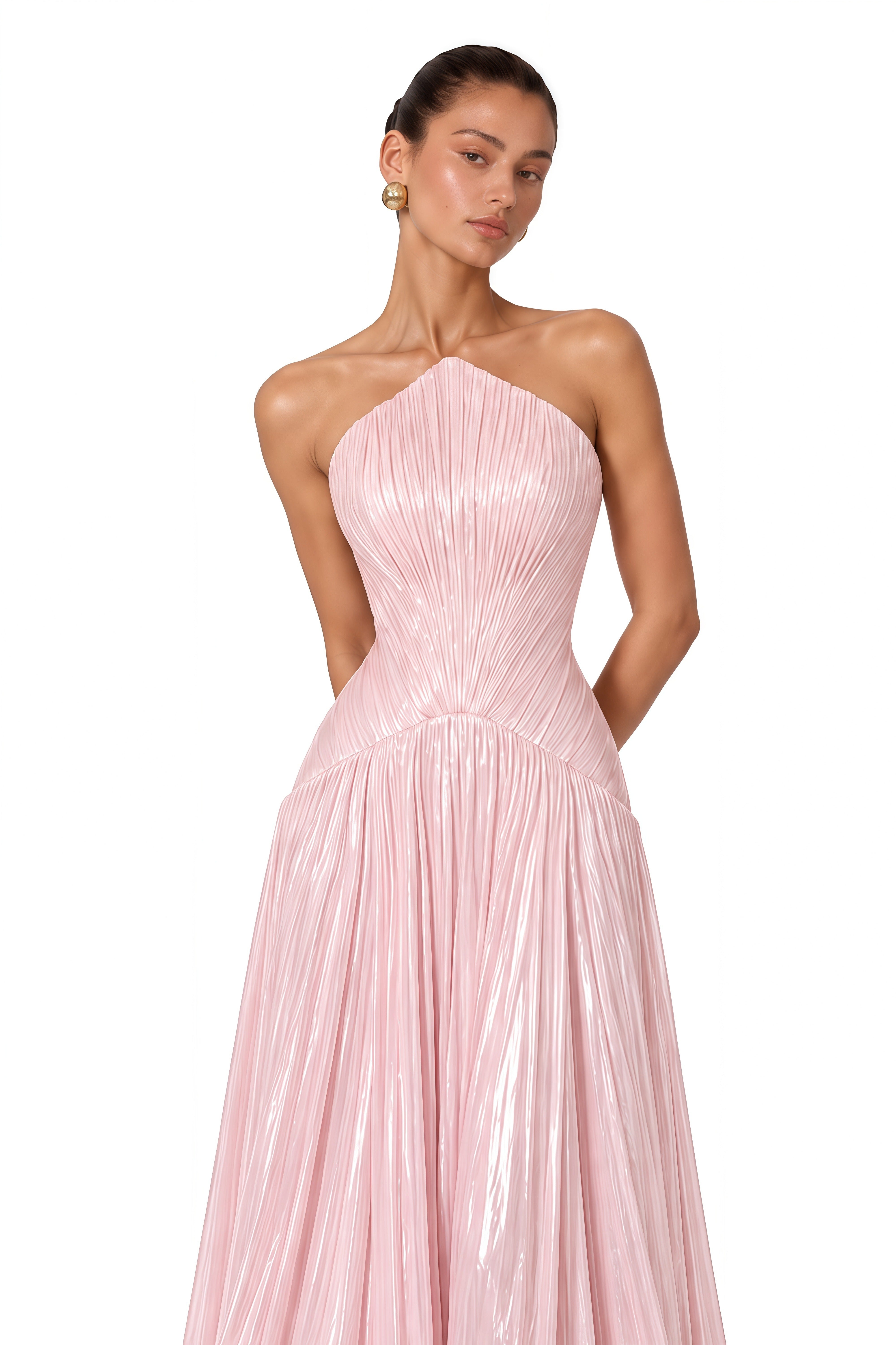 Dolcey Blush Pink Strapless Pleated Maxi Dress