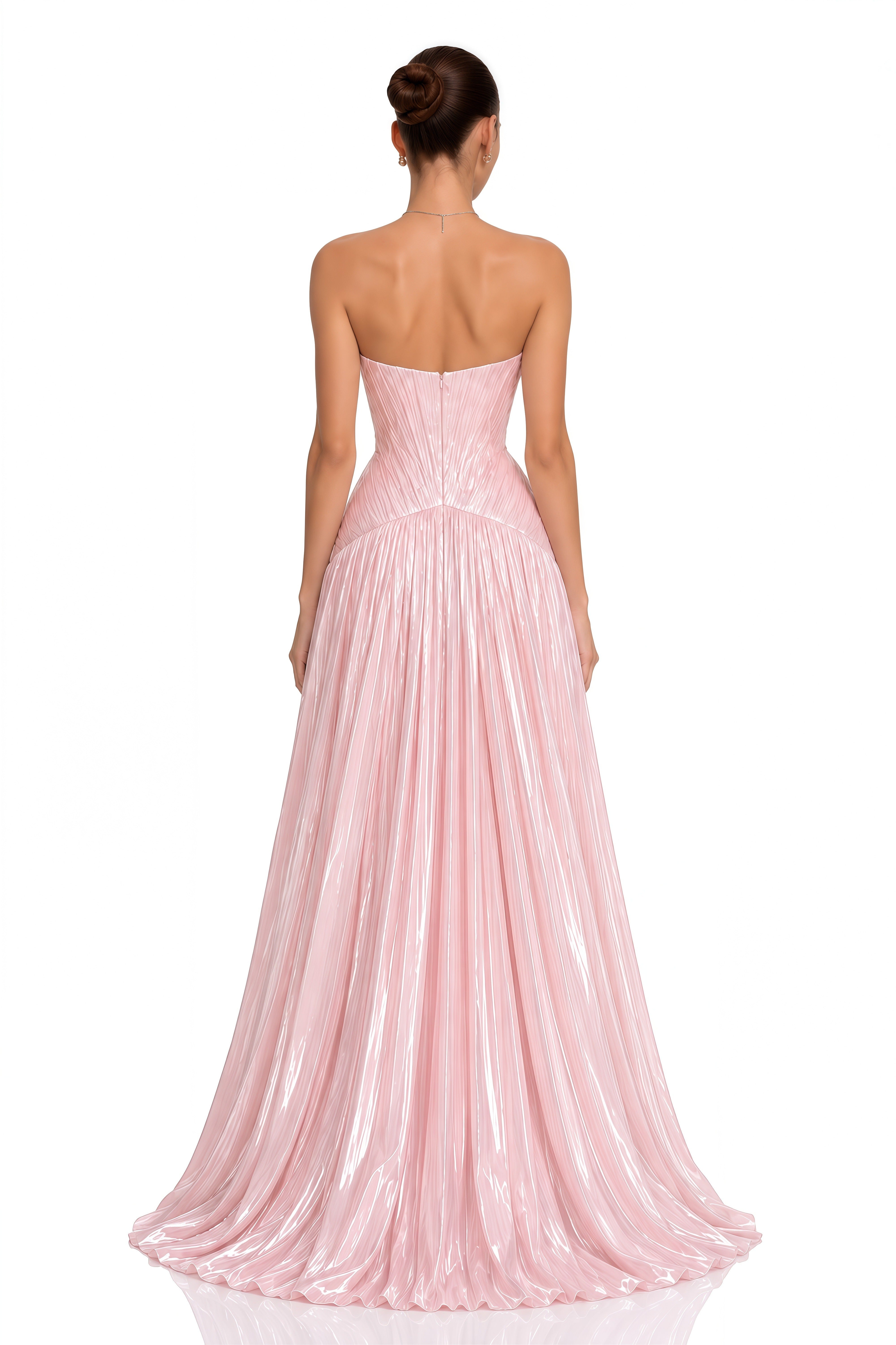 Dolcey Blush Pink Strapless Pleated Maxi Dress