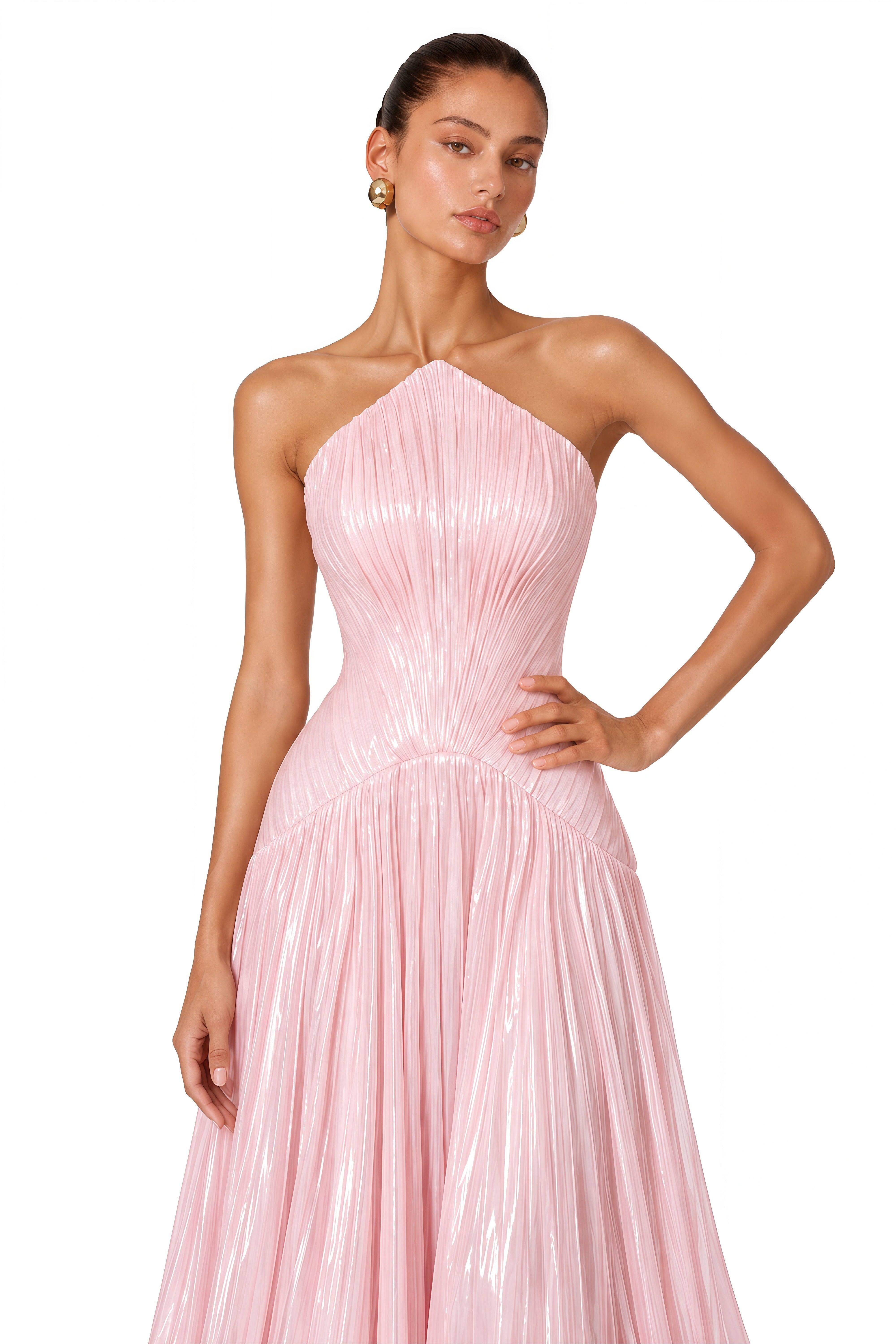 Dolcey Blush Pink Strapless Pleated Maxi Dress