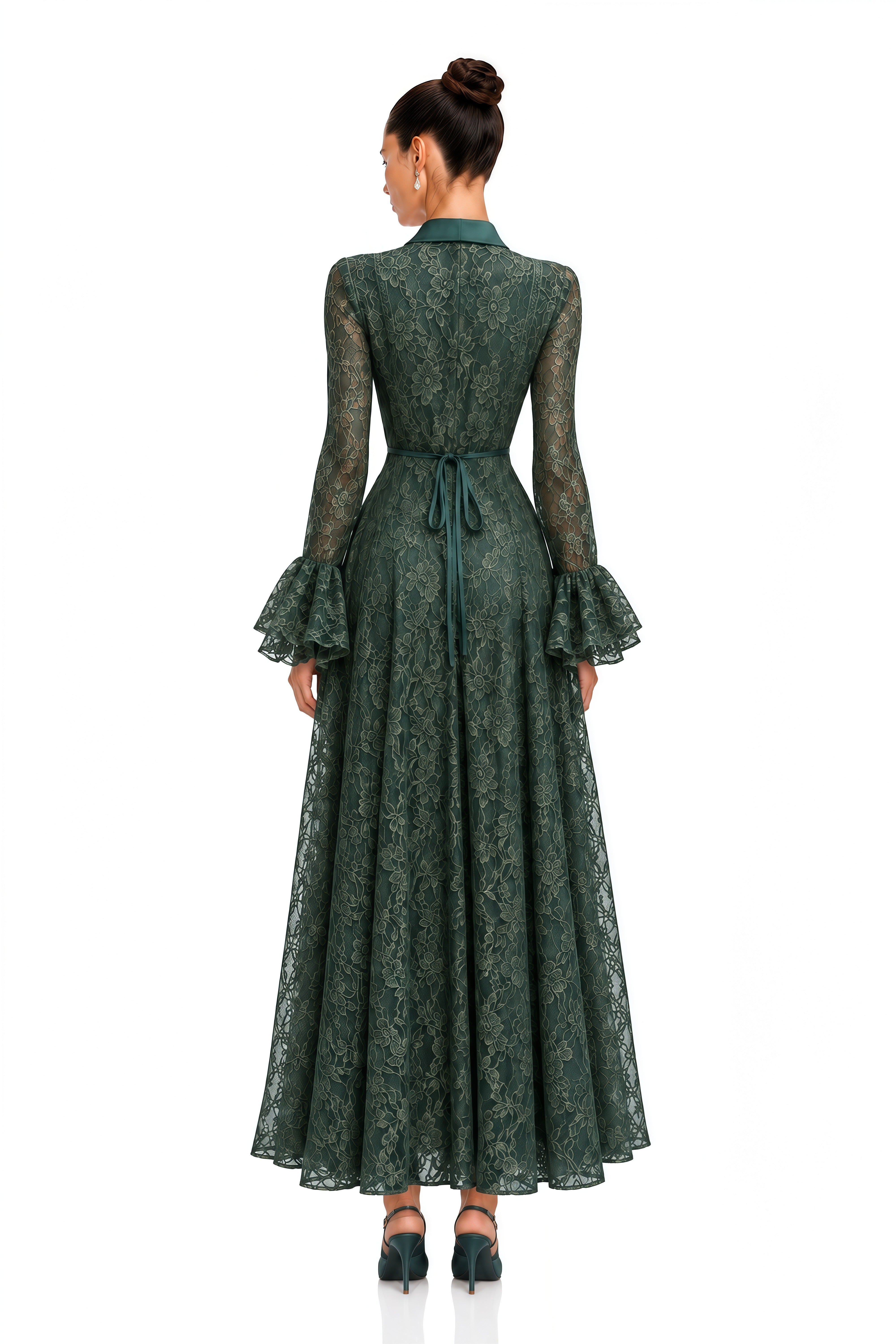 Erin Green Floral Lace Tie Neck Maxi Dress