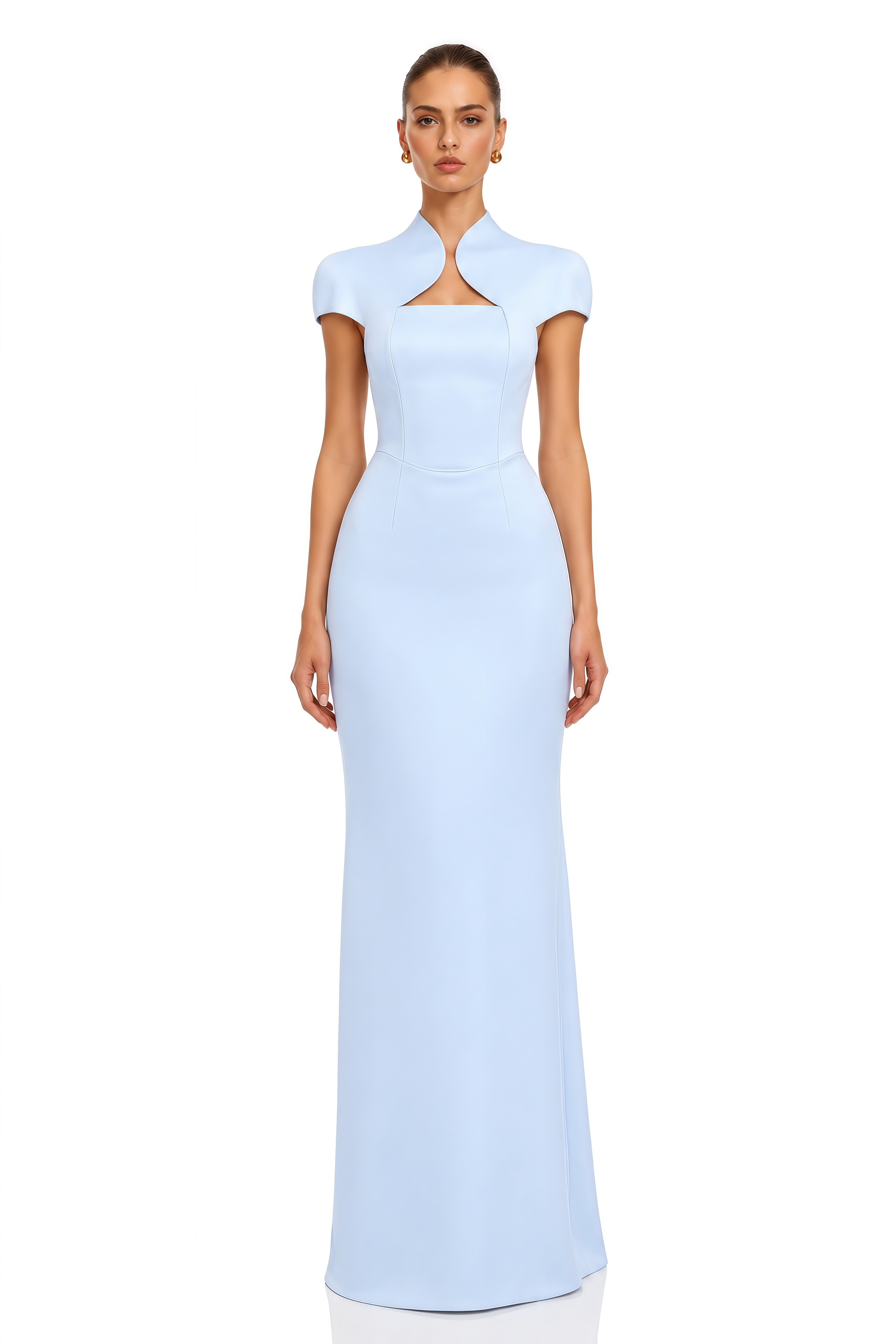 Haisley Light Blue Cut-Out Lace-Up Satin Maxi Dress