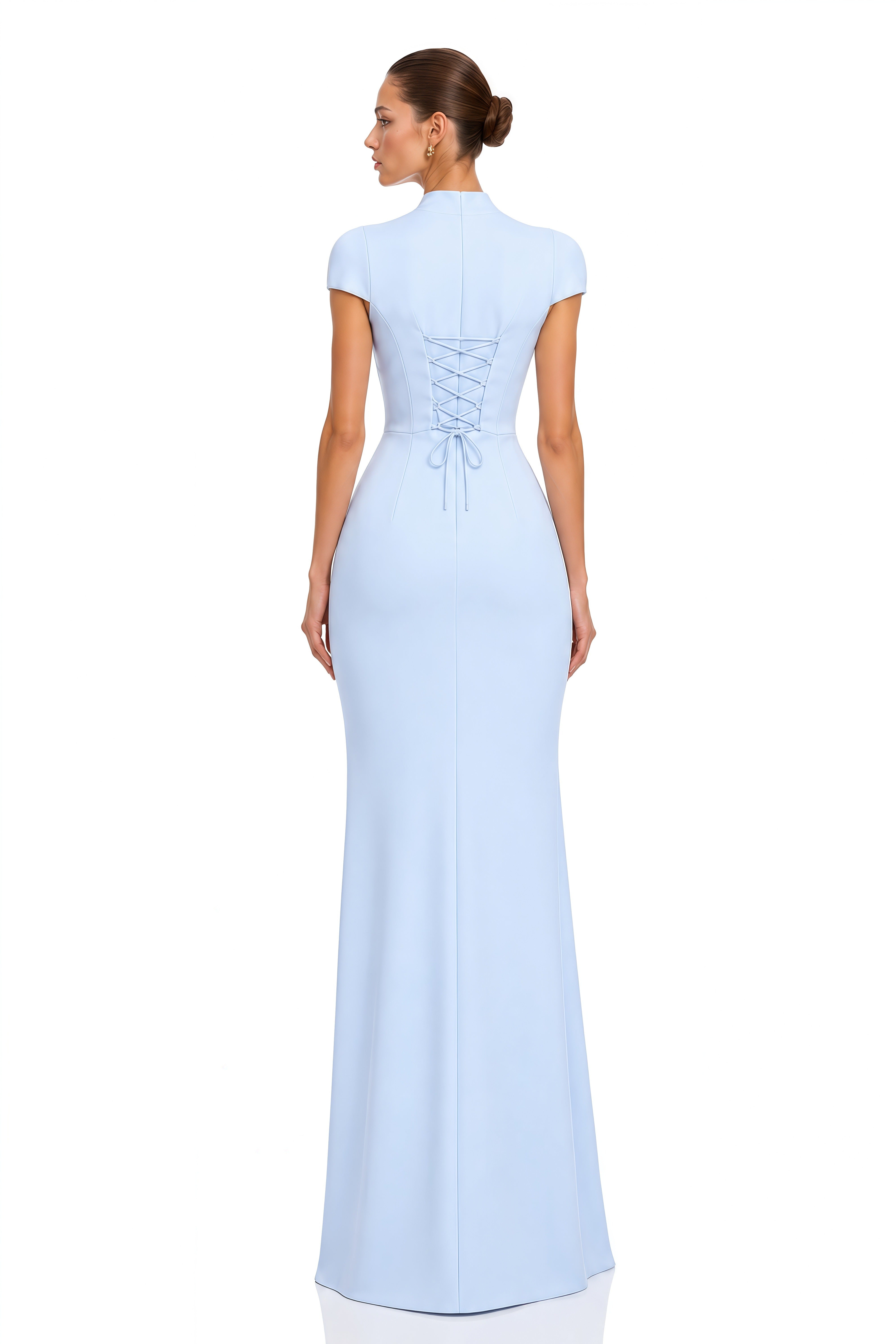 Haisley Light Blue Cut-Out Lace-Up Satin Maxi Dress