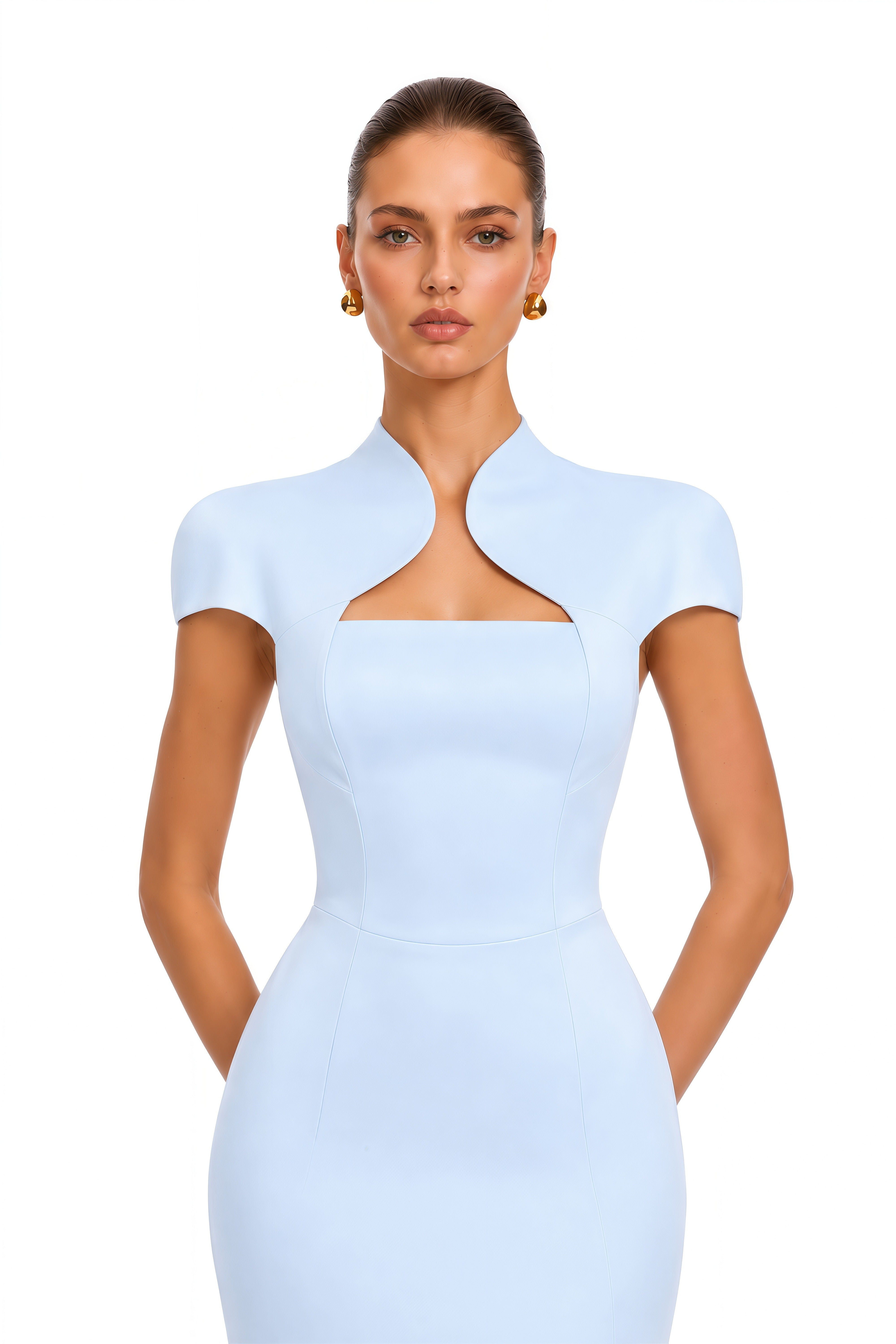 Haisley Light Blue Cut-Out Lace-Up Satin Maxi Dress