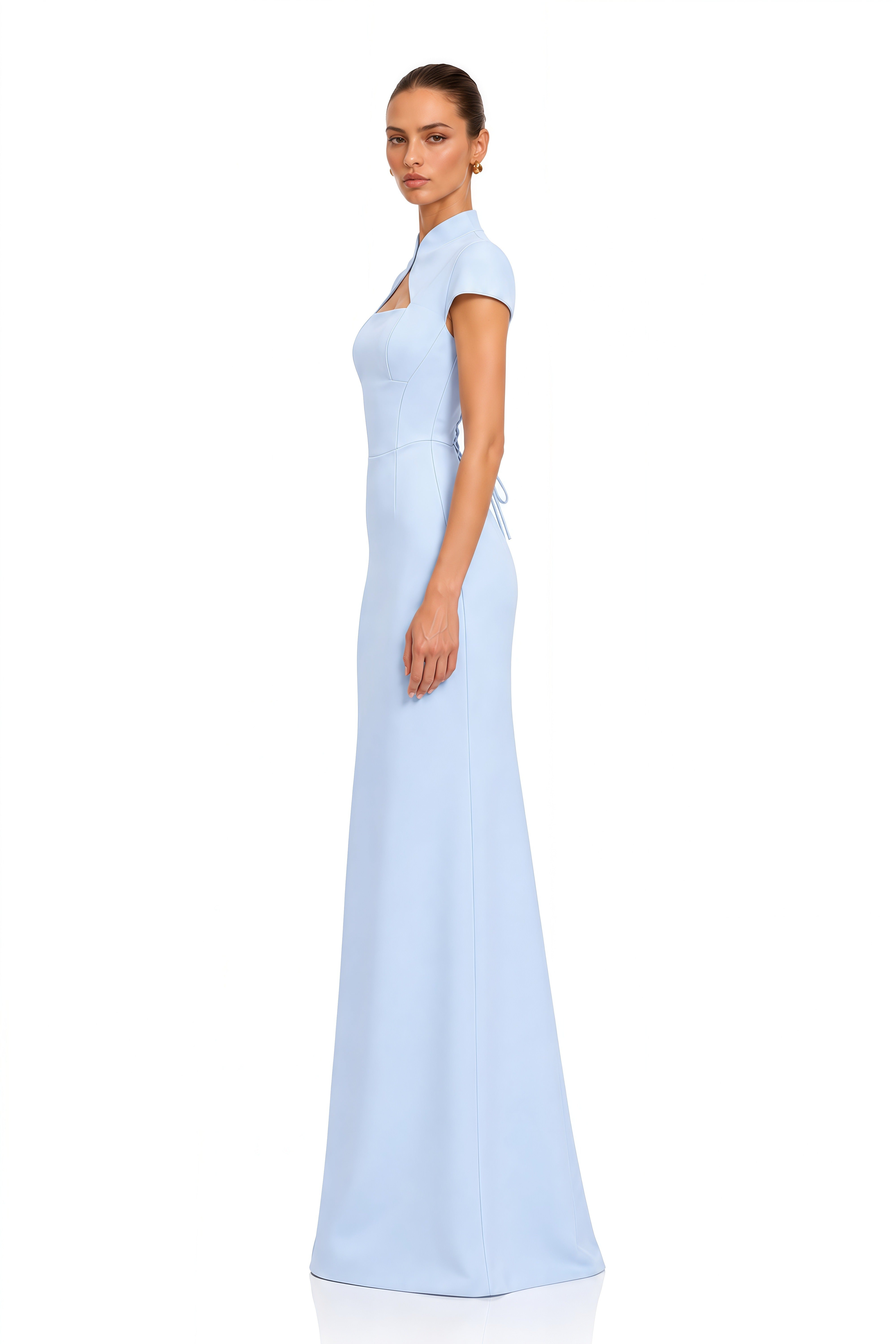Haisley Light Blue Cut-Out Lace-Up Satin Maxi Dress