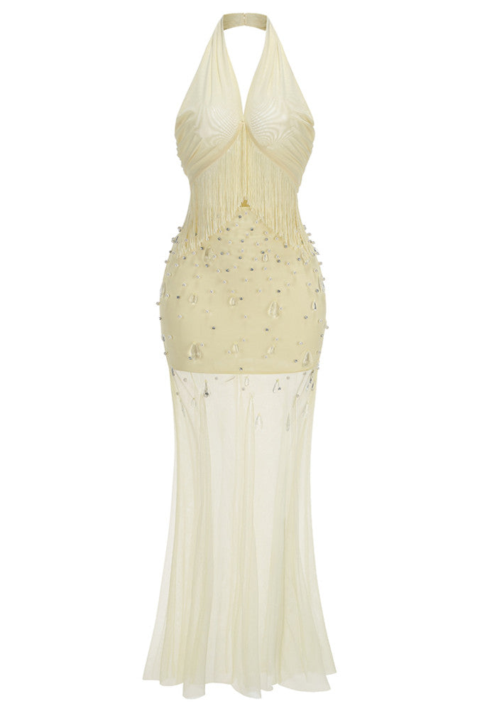 Halter Embellished Maxi Dress Yellow