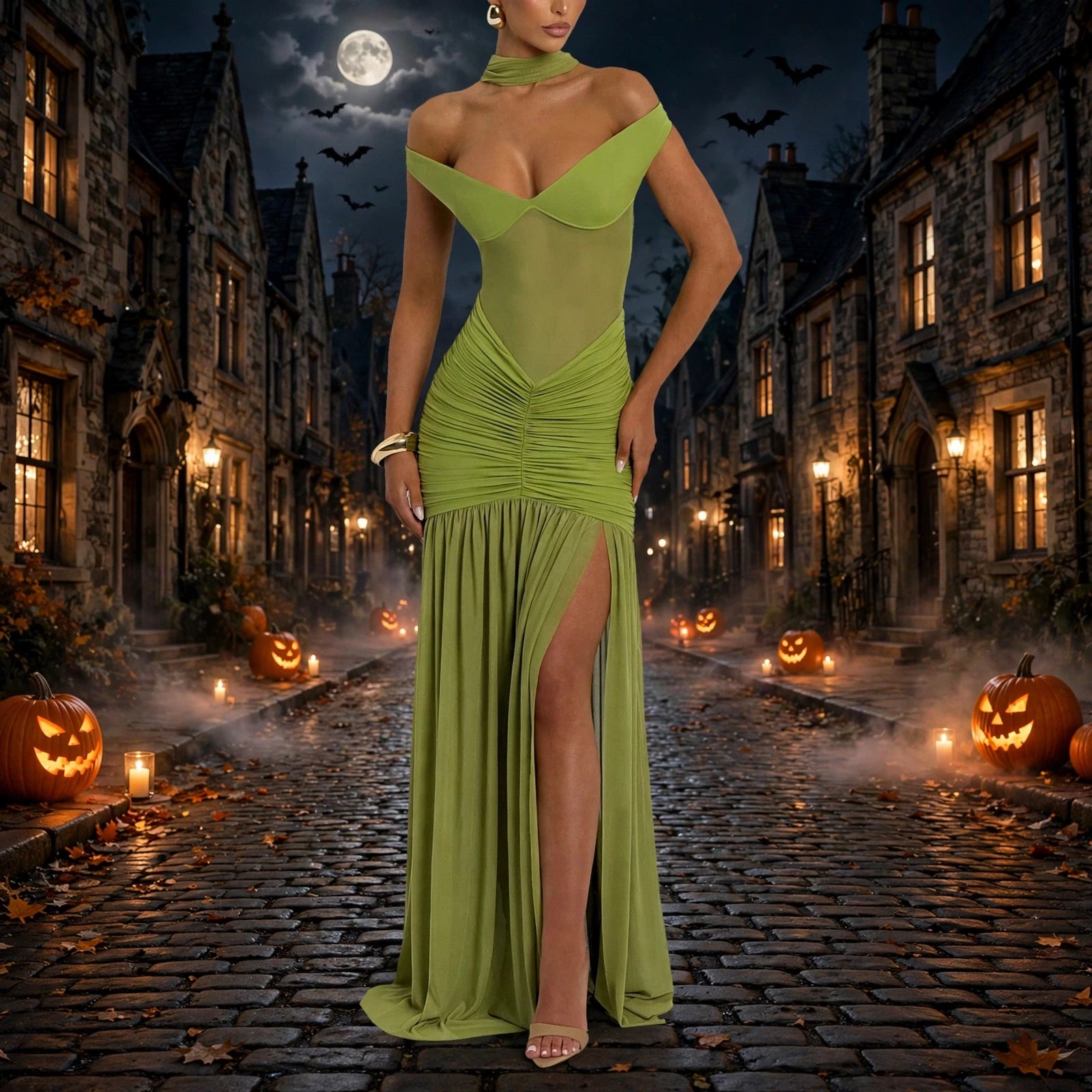 Backless Mesh Pleated Dress