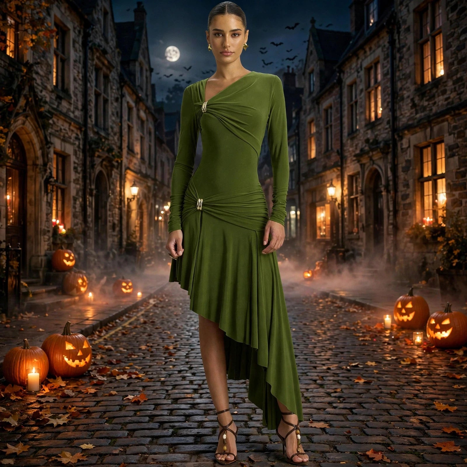 Pleated Asymmetric Maxi Dress