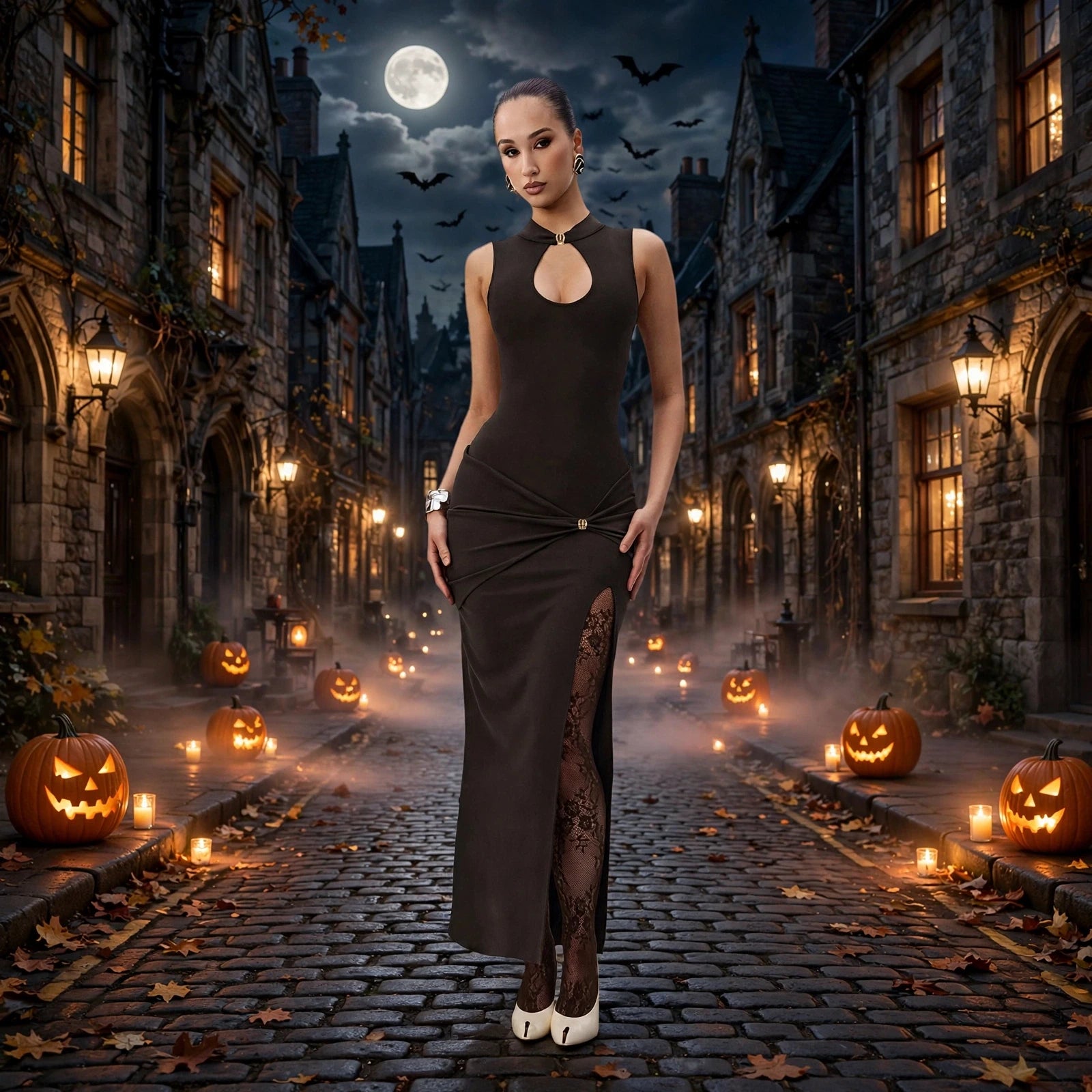 Pleated Slit Sheath Dress