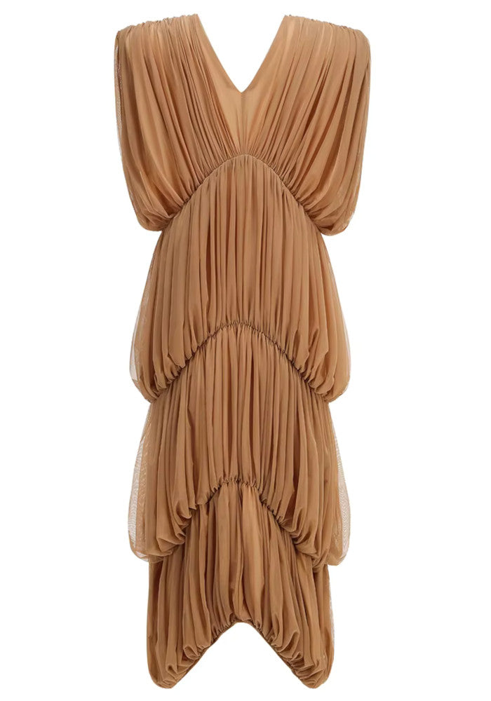 Draped Midi Dress Light Brown