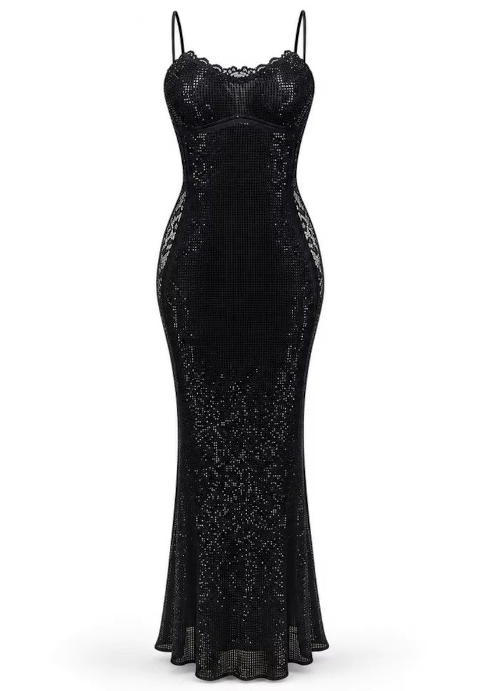 Side Lace Embellished Maxi Dress Black