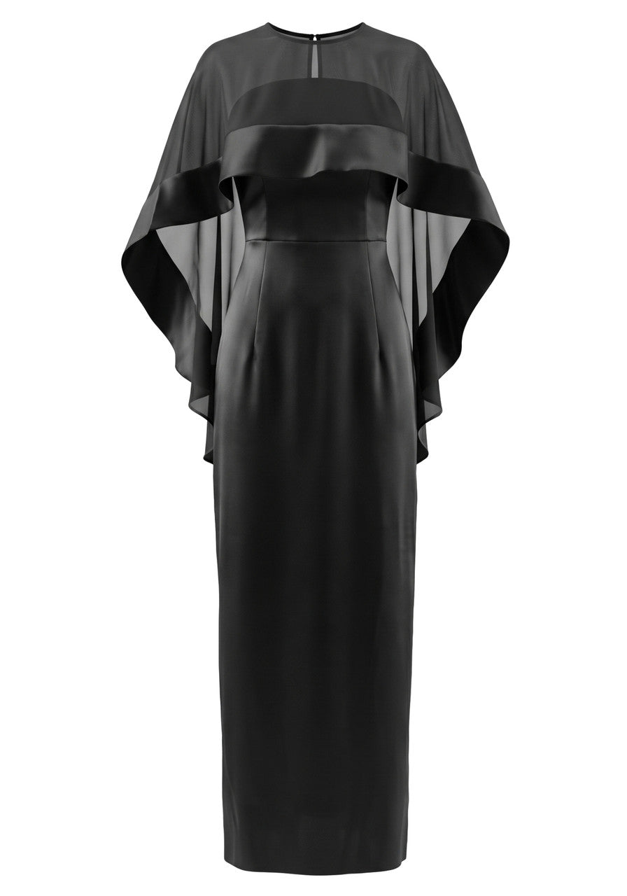 Cape Strapless Maxi Dress Black
