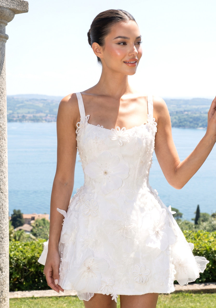 Floral Detail A Line Dress White