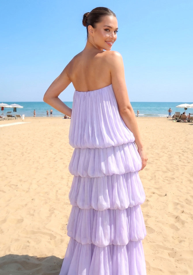 Strapless Bubble Design Maxi Dress Lavender