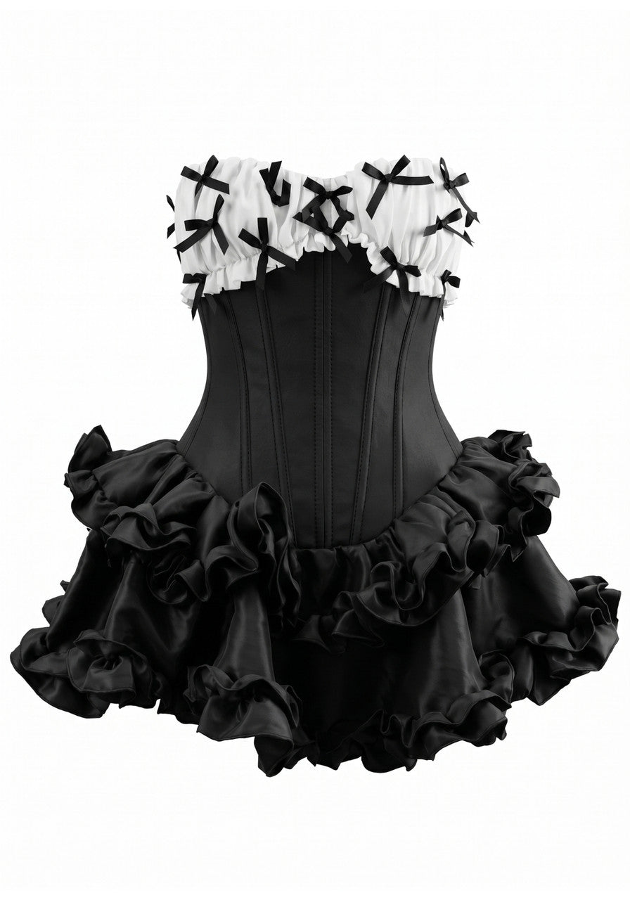 Strapless Bow Detail Ruffle Corset Dress Black White