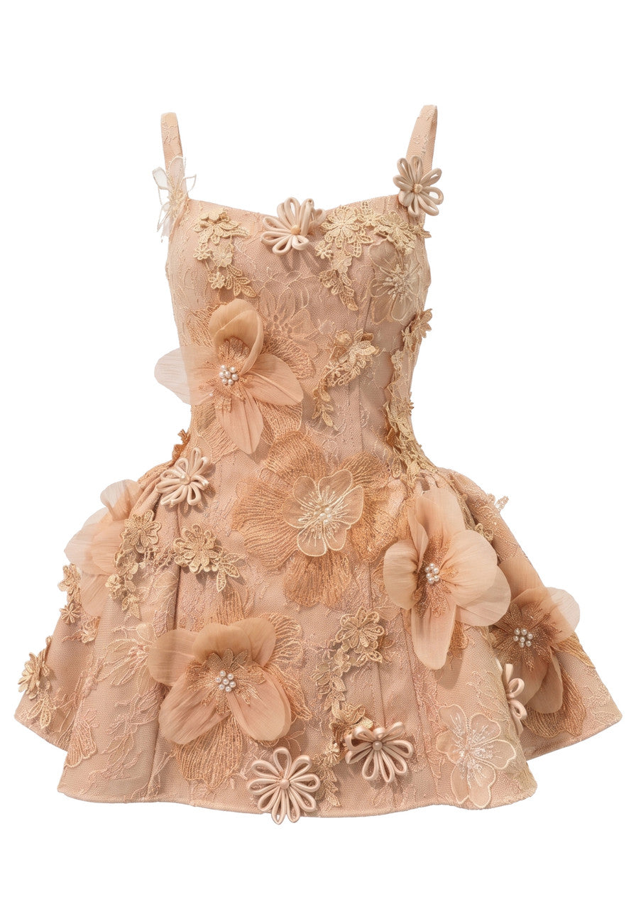Floral Detail A Line Dress Coral