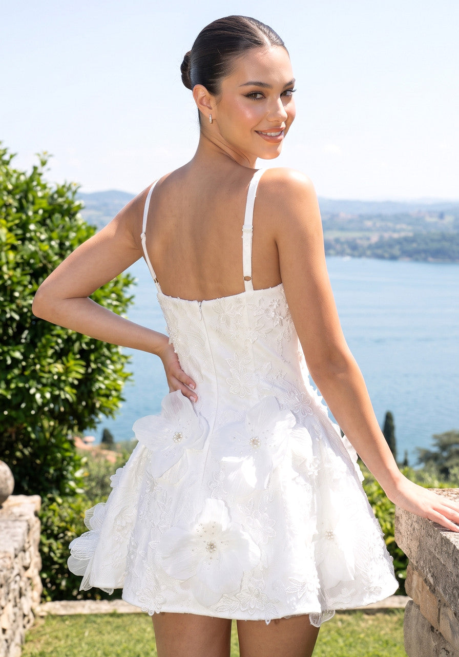 Floral Detail A Line Dress White