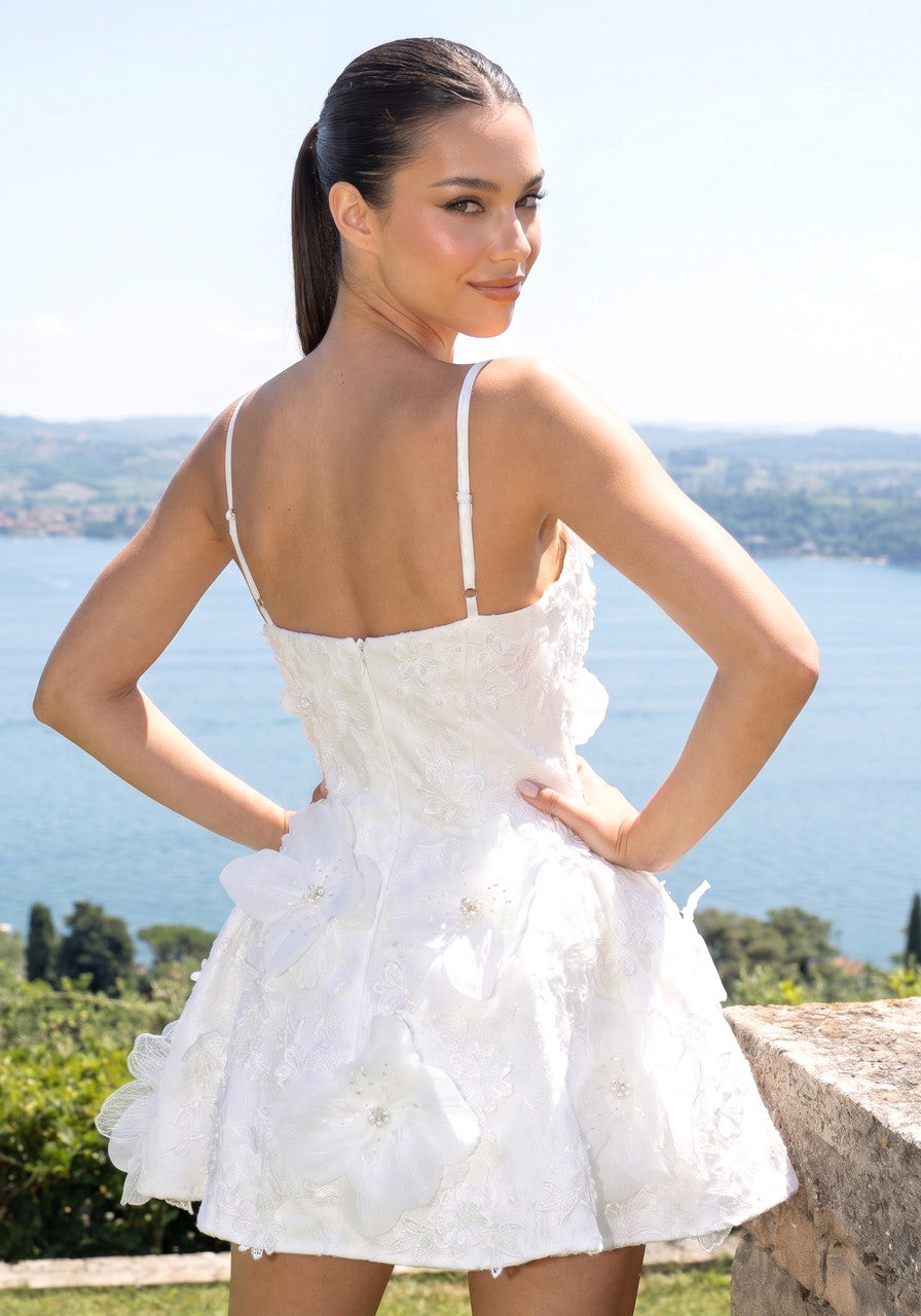 Floral Detail A Line Dress White