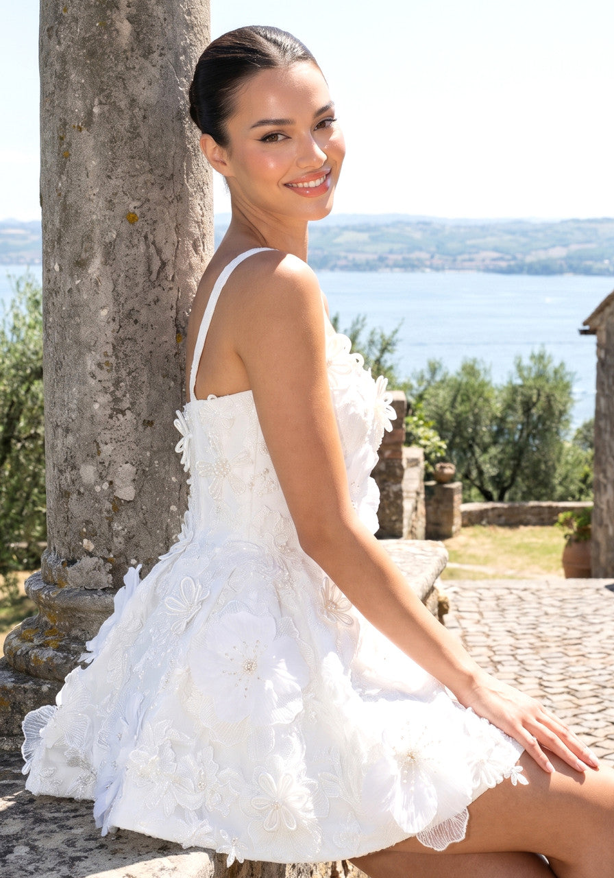 Floral Detail A Line Dress White