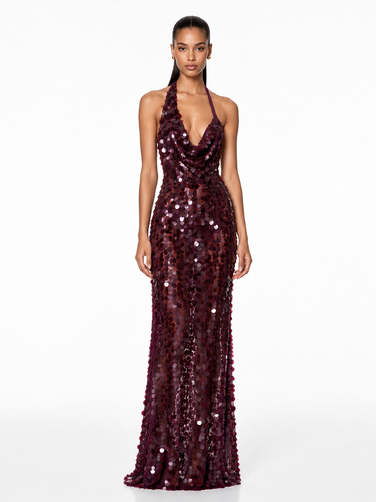 Plum Sequin Halterneck Maxi Dress