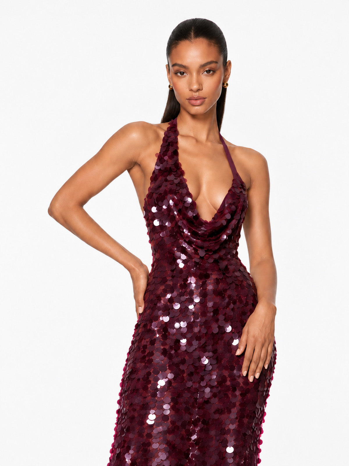 Plum Sequin Halterneck Maxi Dress