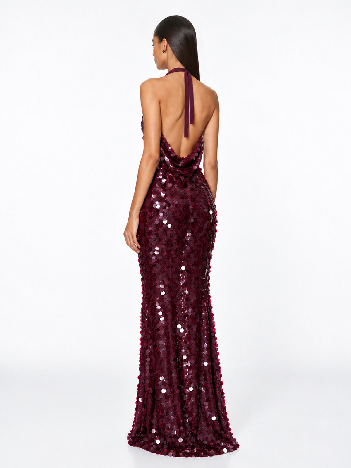 Plum Sequin Halterneck Maxi Dress