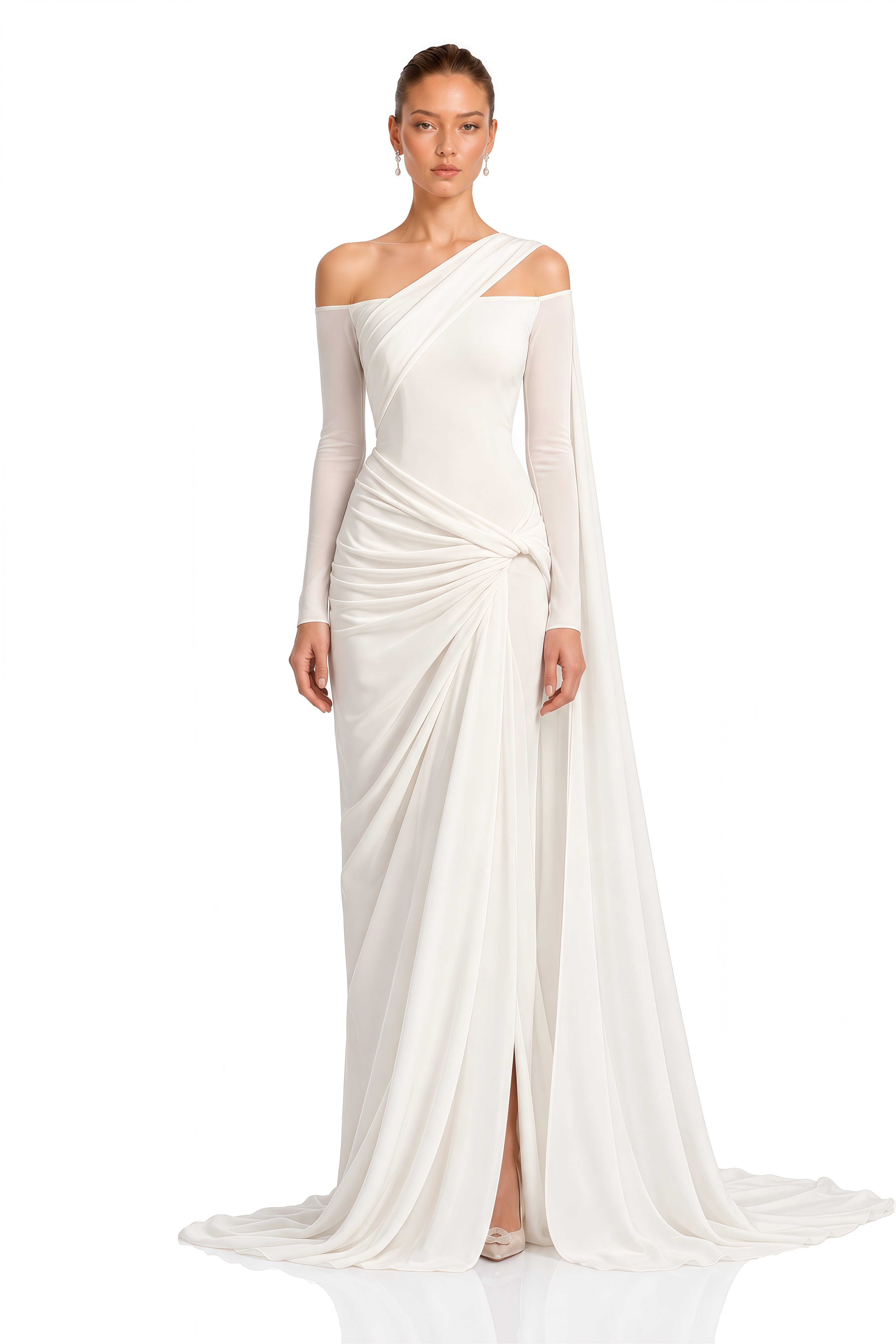 Indie Ivory Asymmetrical Draped Maxi Dress