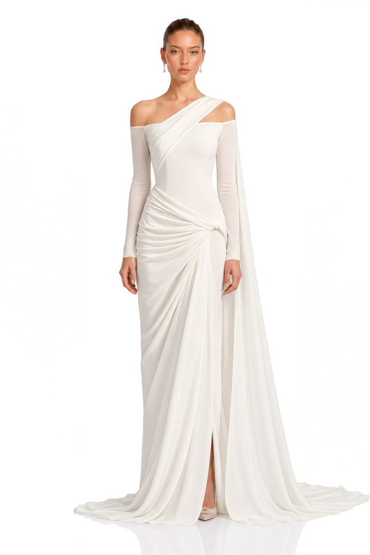 Indie Ivory Asymmetrical Draped Maxi Dress