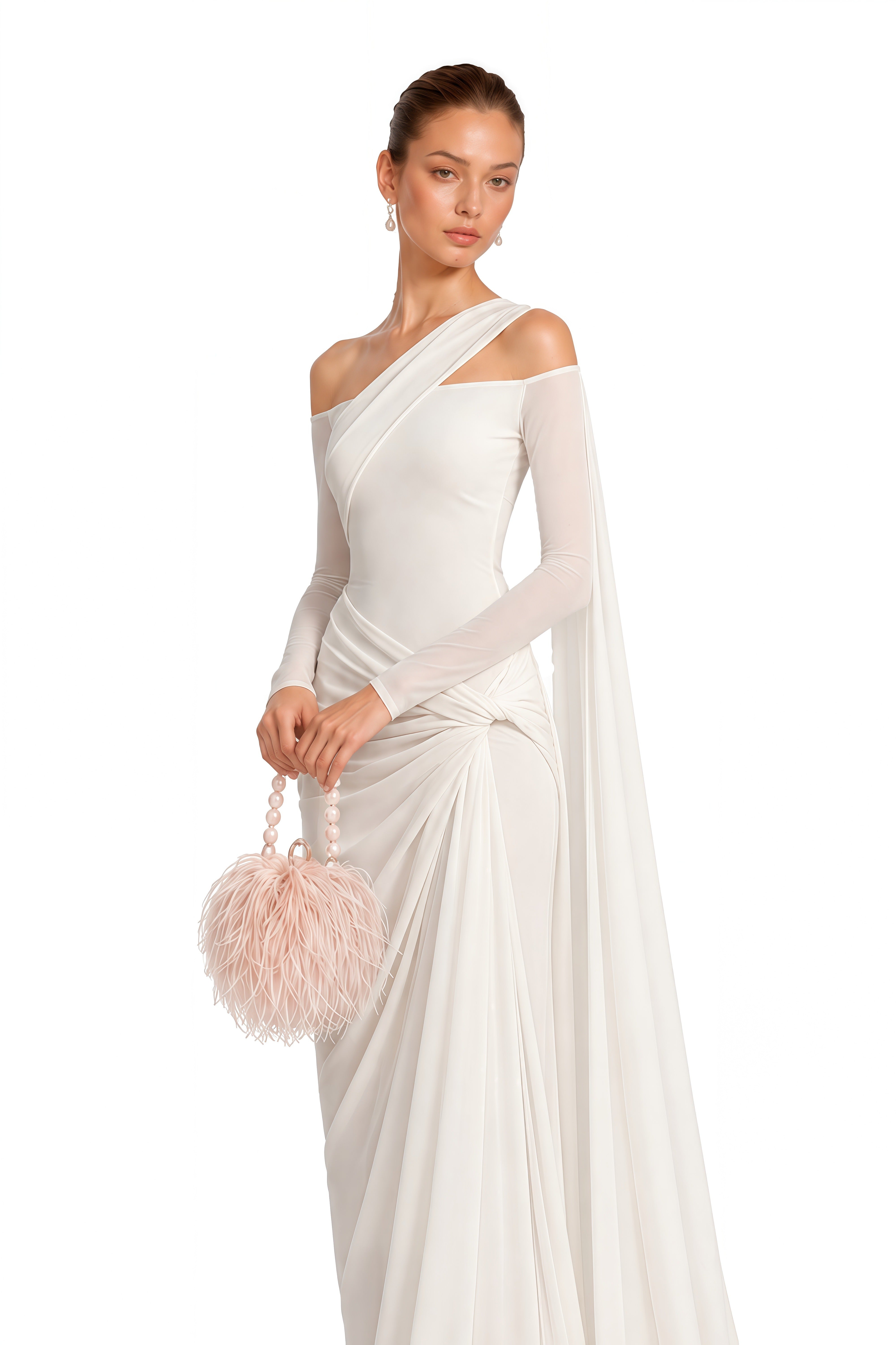 Indie Ivory Asymmetrical Draped Maxi Dress