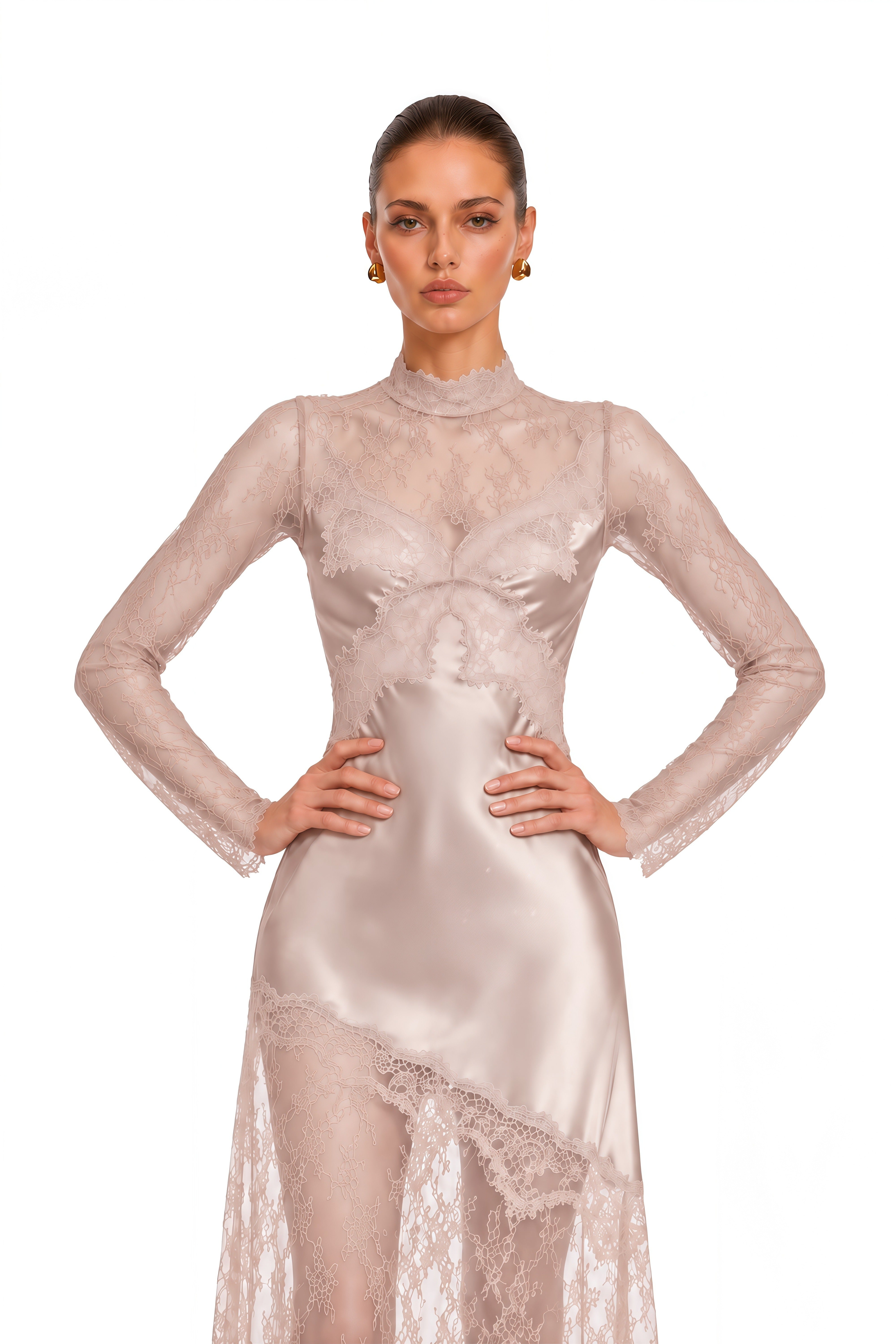 Ivy Pink Lace Satin Maxi Dress
