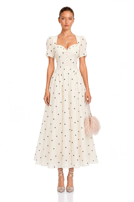 Javaneh White Polka Dot Maxi Dress