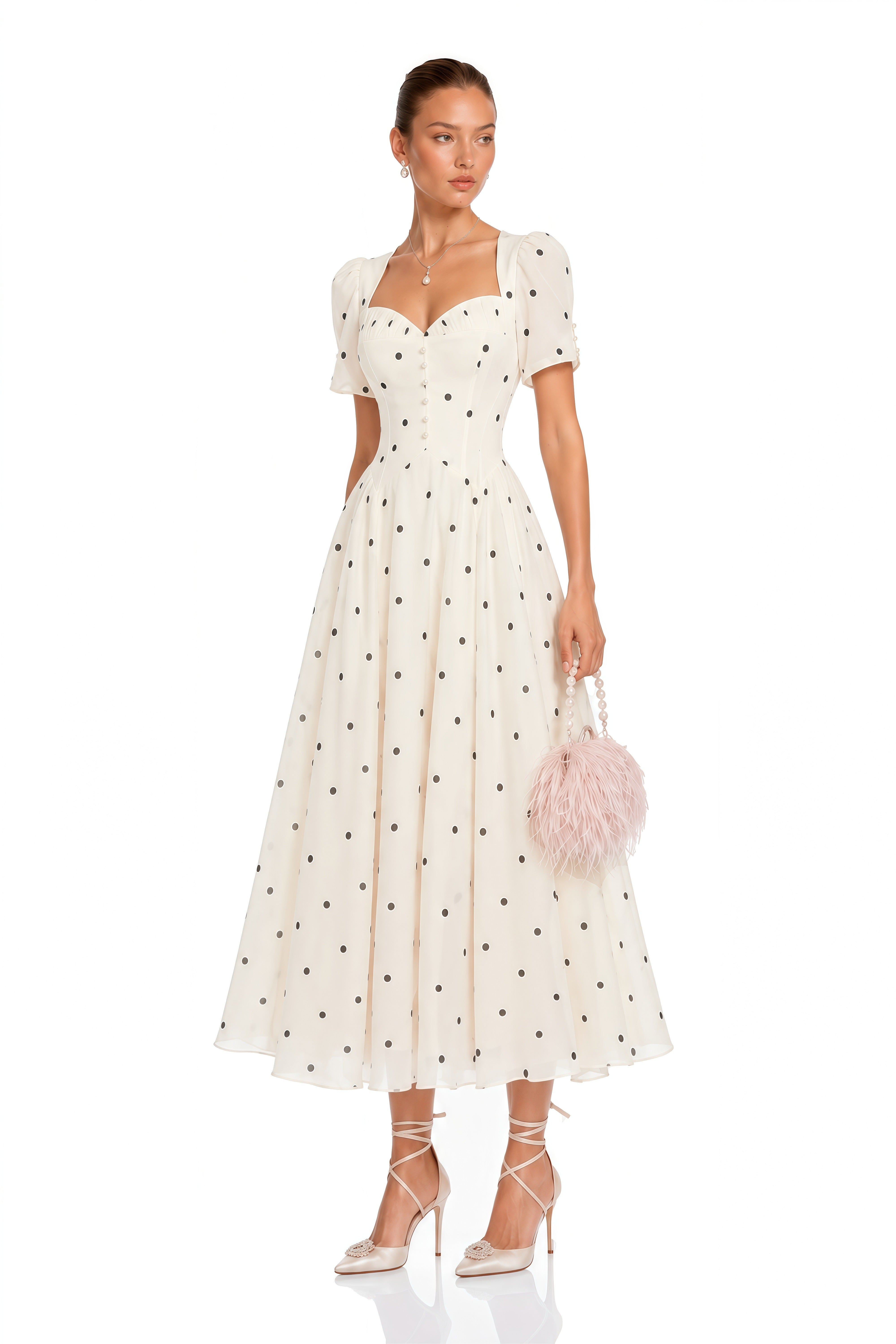 Javaneh White Polka Dot Maxi Dress