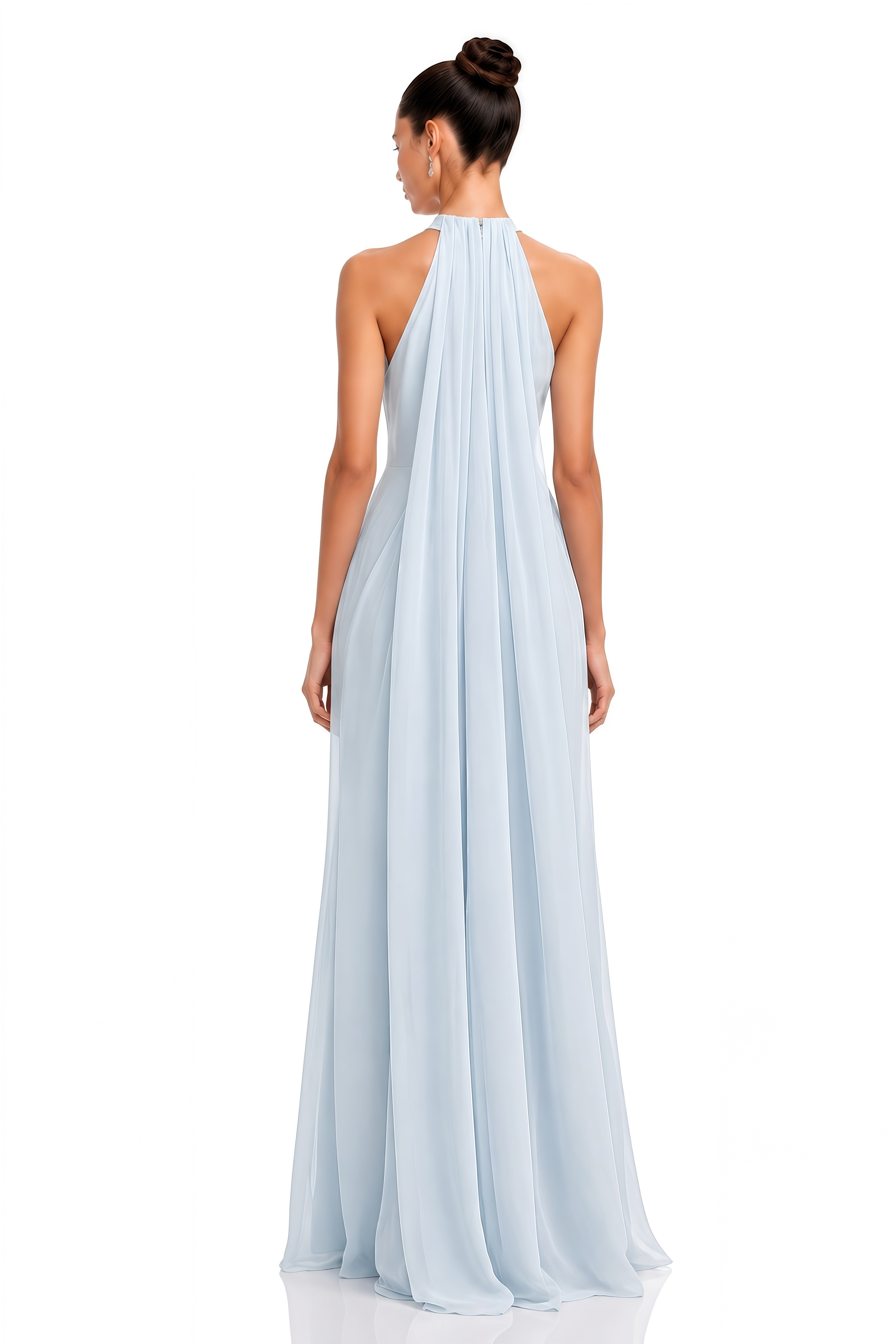 Lysandra Light Blue Halterneck Draped Maxi Dress