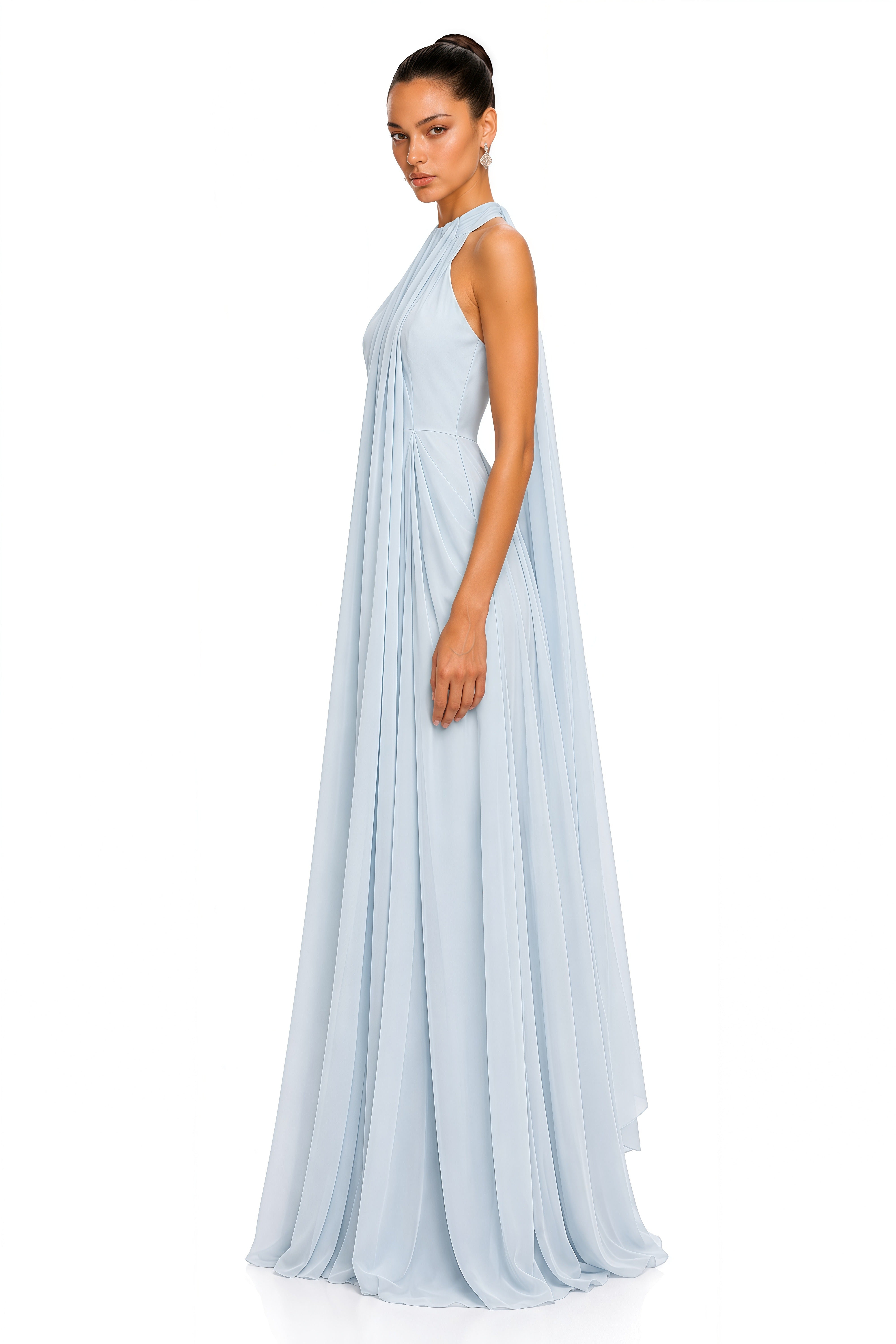 Lysandra Light Blue Halterneck Draped Maxi Dress