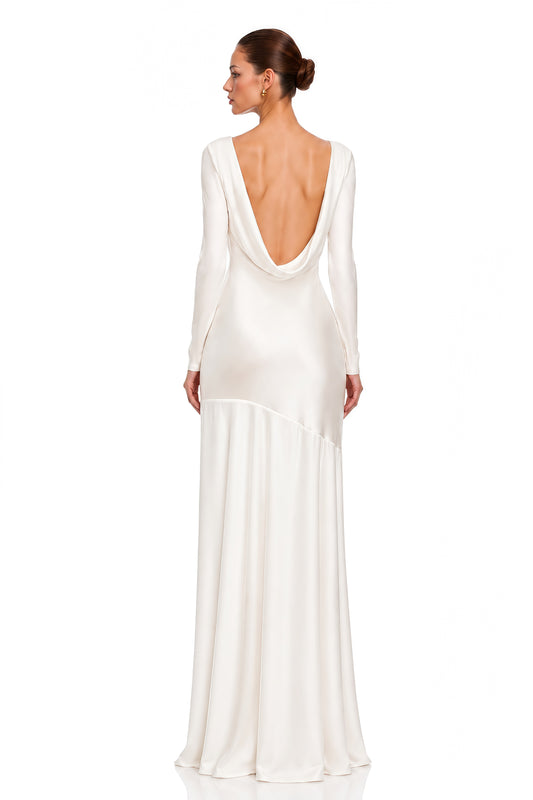Maeva Ivory Cowl Back Satin Maxi Dress