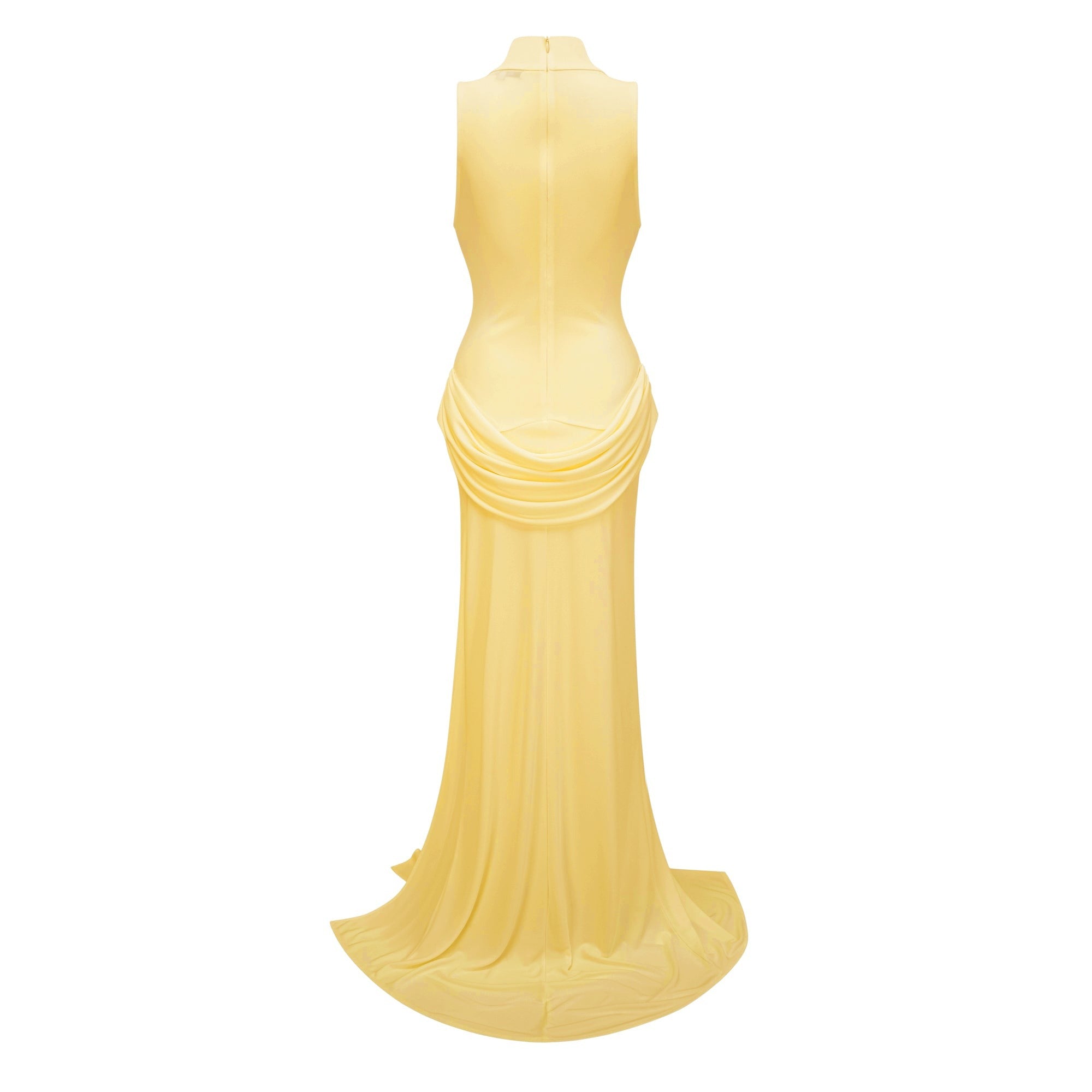 Mystérieuse Yellow Turtleneck Draped Maxi Dress