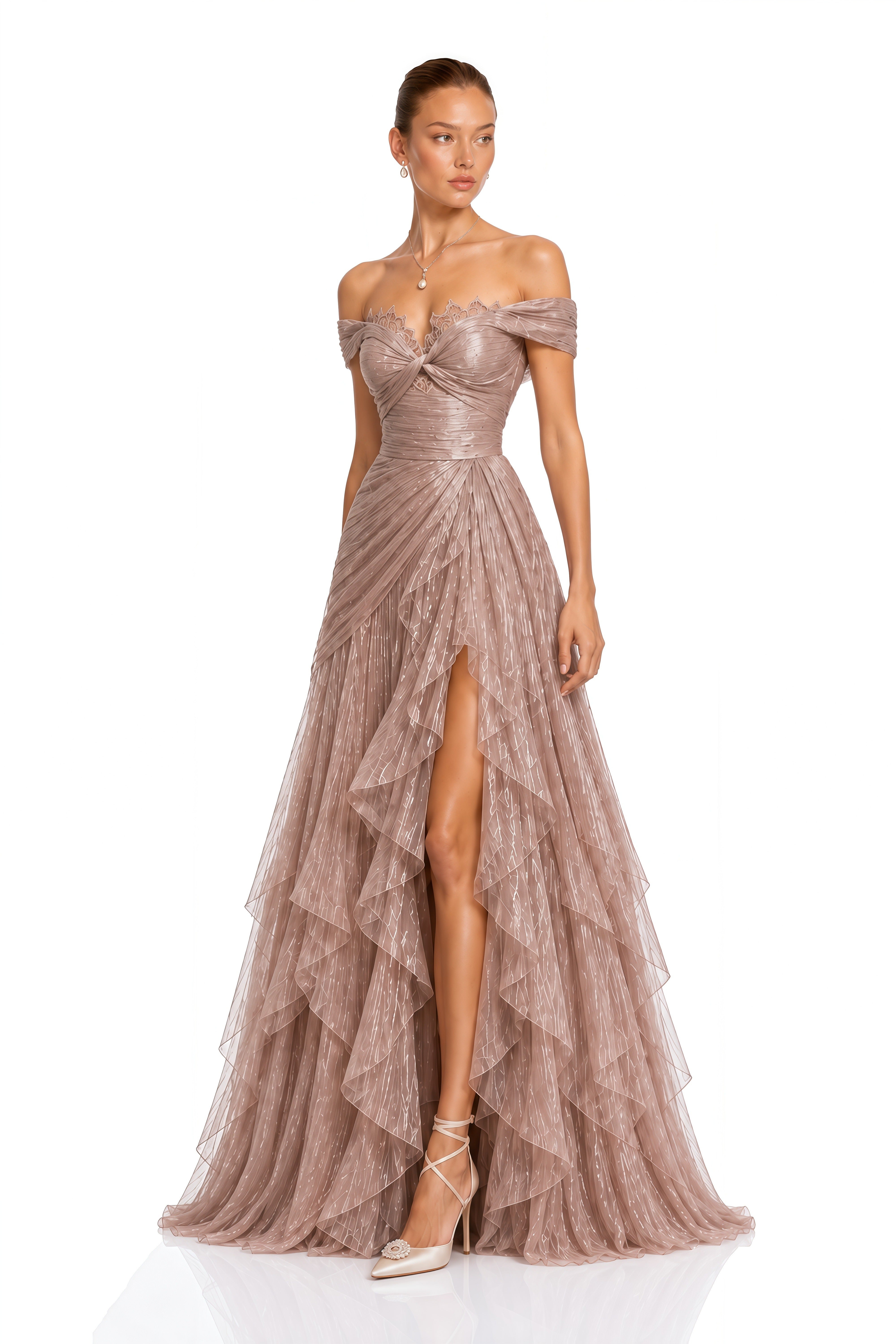 Natalie Dusty Rose Off Shoulder Ruffle Maxi Dress