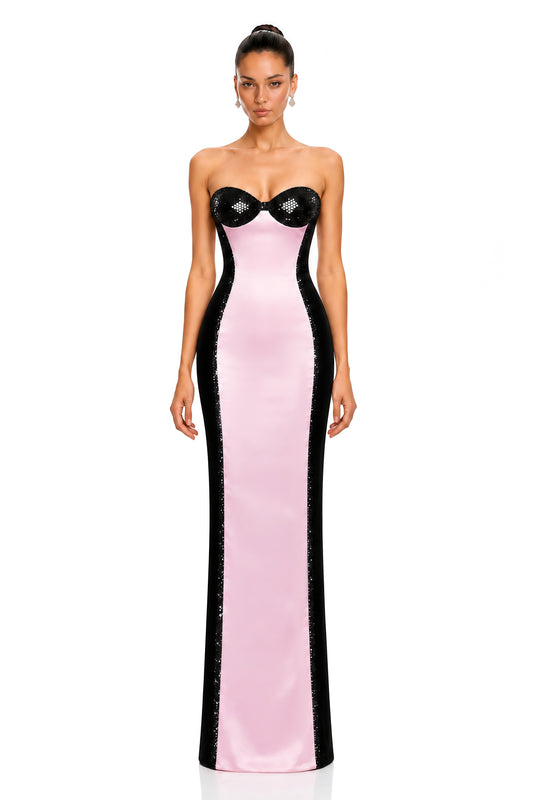 Nevaeh Black & Pink Sequin Corset Maxi Dress