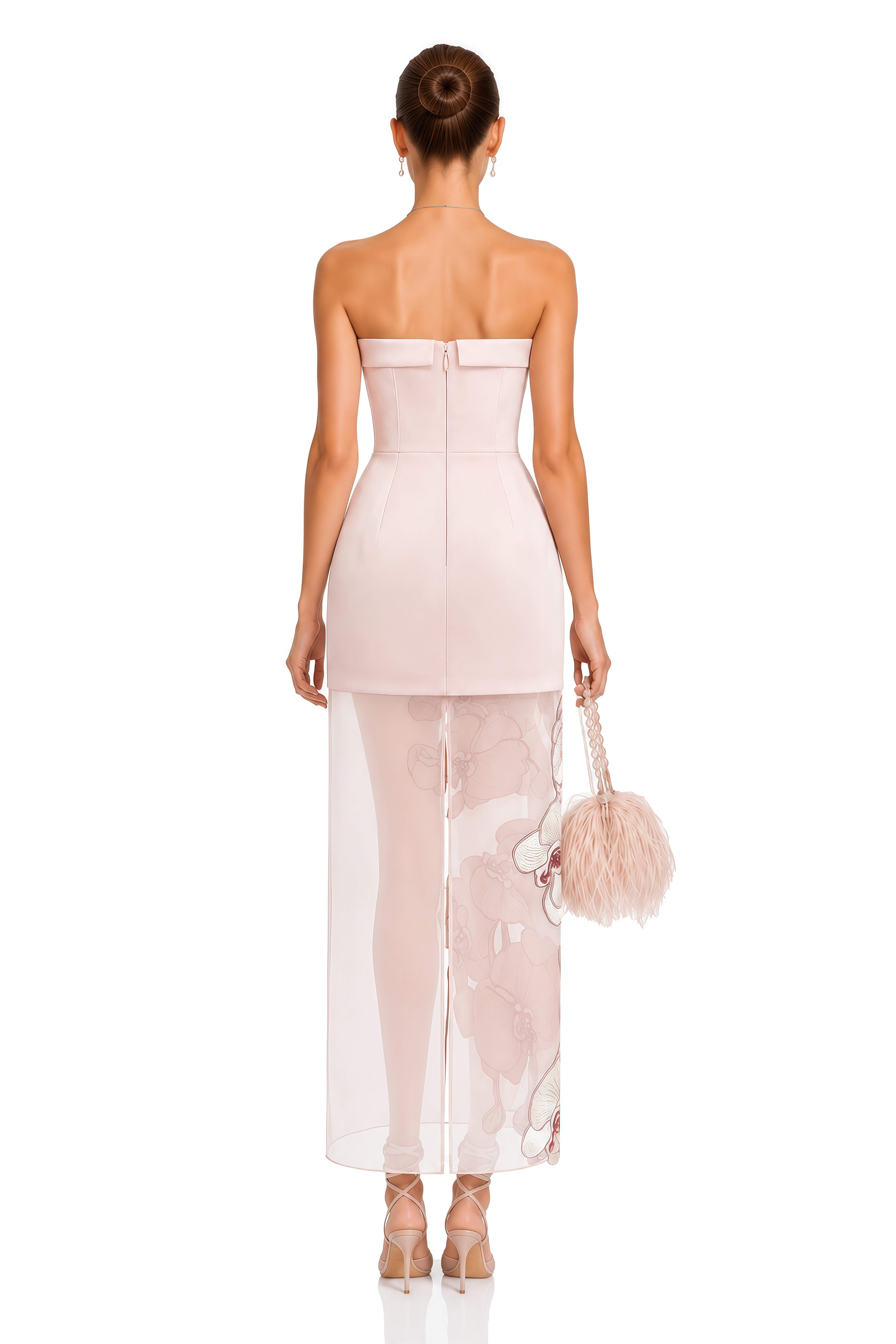 Ondina Pink Semi-Sheer Maxi Dress with Floral Applique